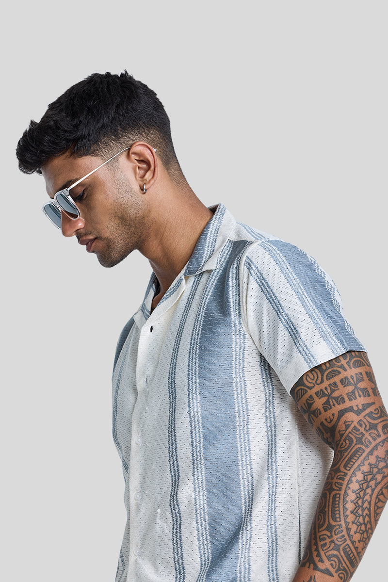 SNITCH Light Blue Stripes Crochet Shirt - view 5