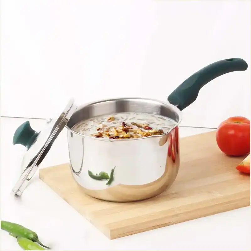 The Indus Valley Tri-steel Stainless Steel Tea/Milk Pan with Spout & Glass lid, Premium Quality, Tri-ply (3 Layer) Bottom, 100% Toxin-free, Non-stick,