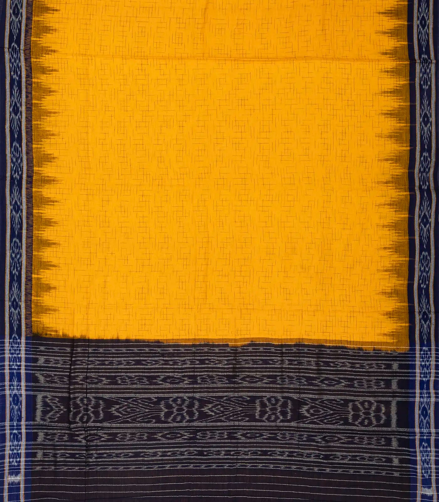 RmKV Yellow Handwoven Orissa Cotton Saree With Checks & Contrast Border - view 2