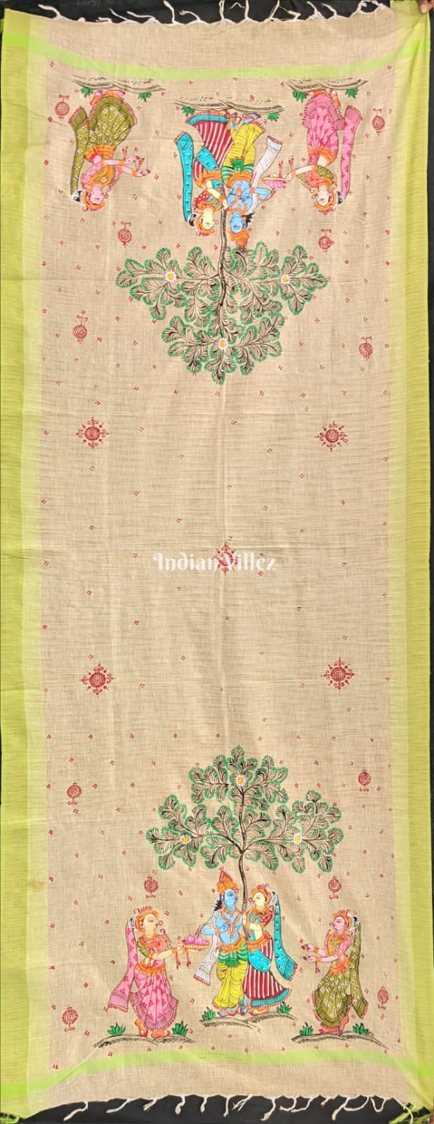 IndianVillèz Radha Krishna Patachitra Tussar Dupatta