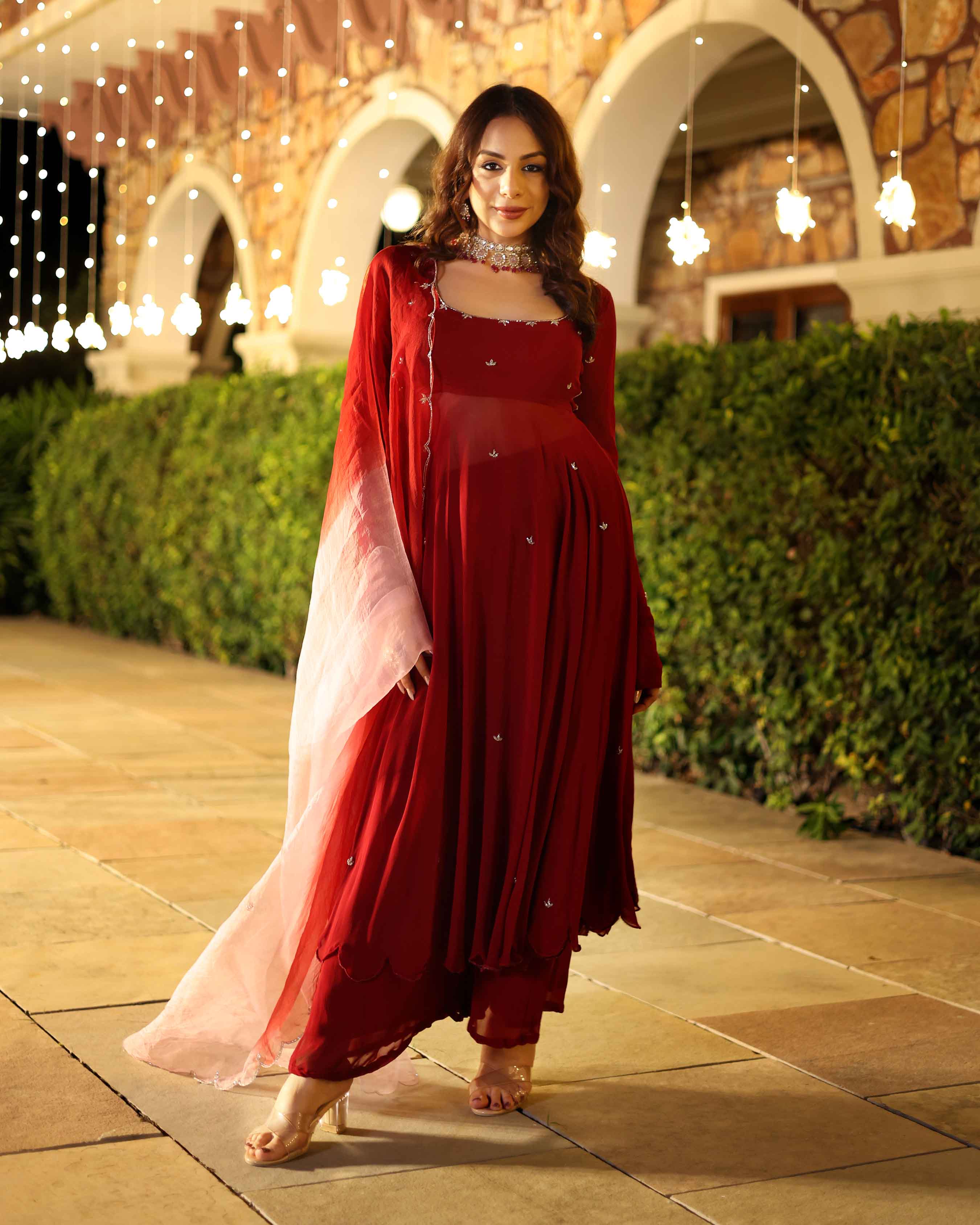 Aachho Maroon Blush Embroidered Georgette Suit Set - view 8