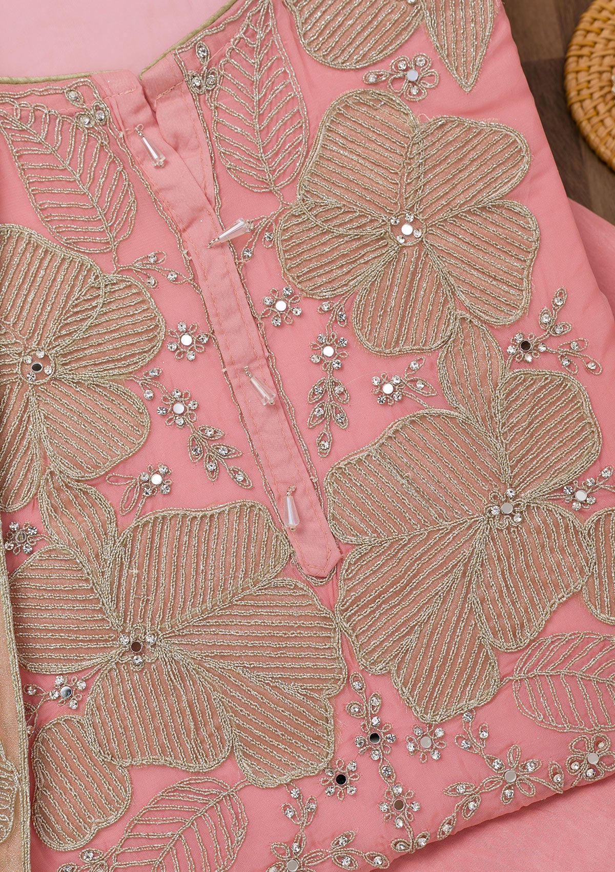 Koskii Pink Zariwork Semi Crepe Unstitched Salwar Suit - view 2