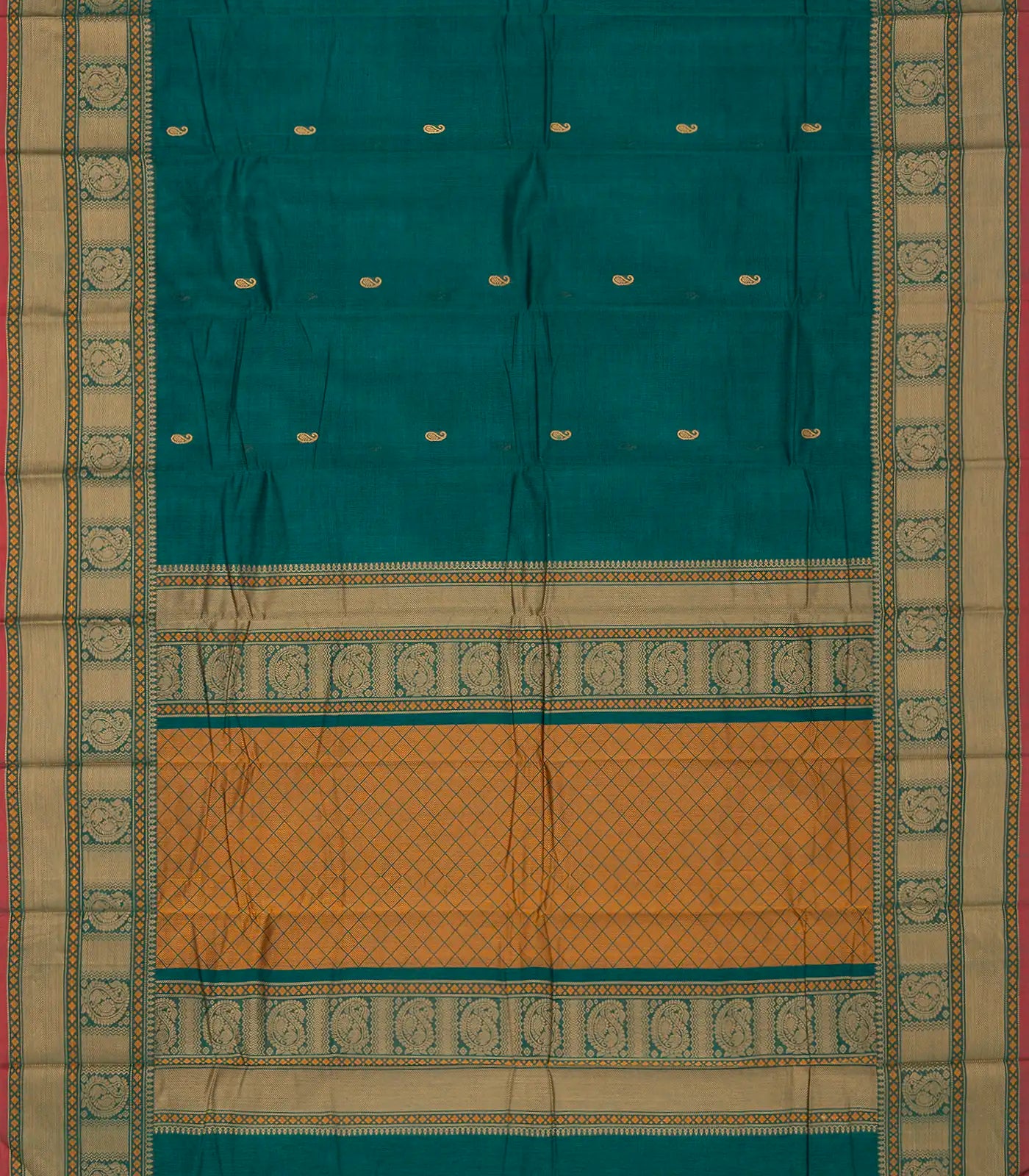RmKV Cyan Handloom Kanchi Cotton Saree With Mango Buttas - view 2