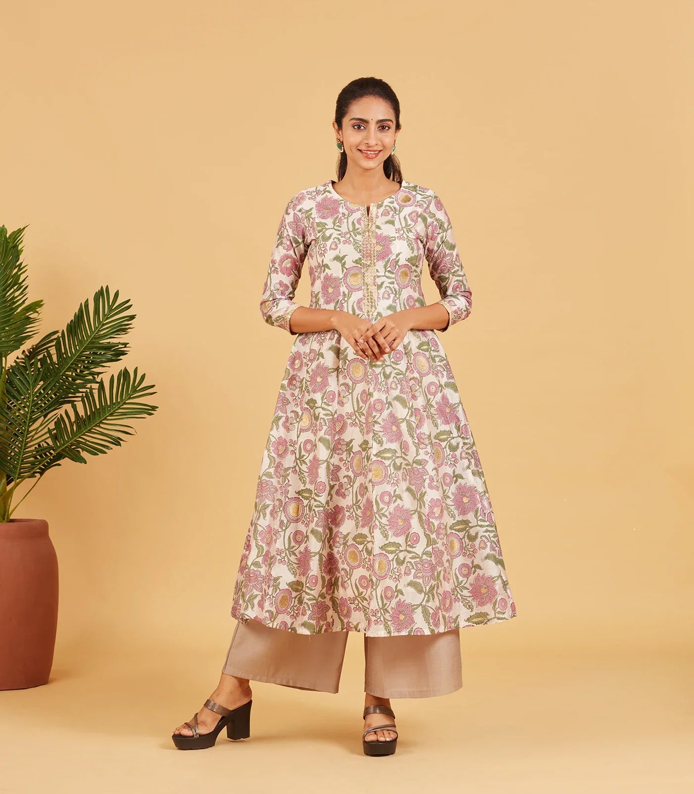 RmKV Silks Off White Floral Printed Festive Kurta