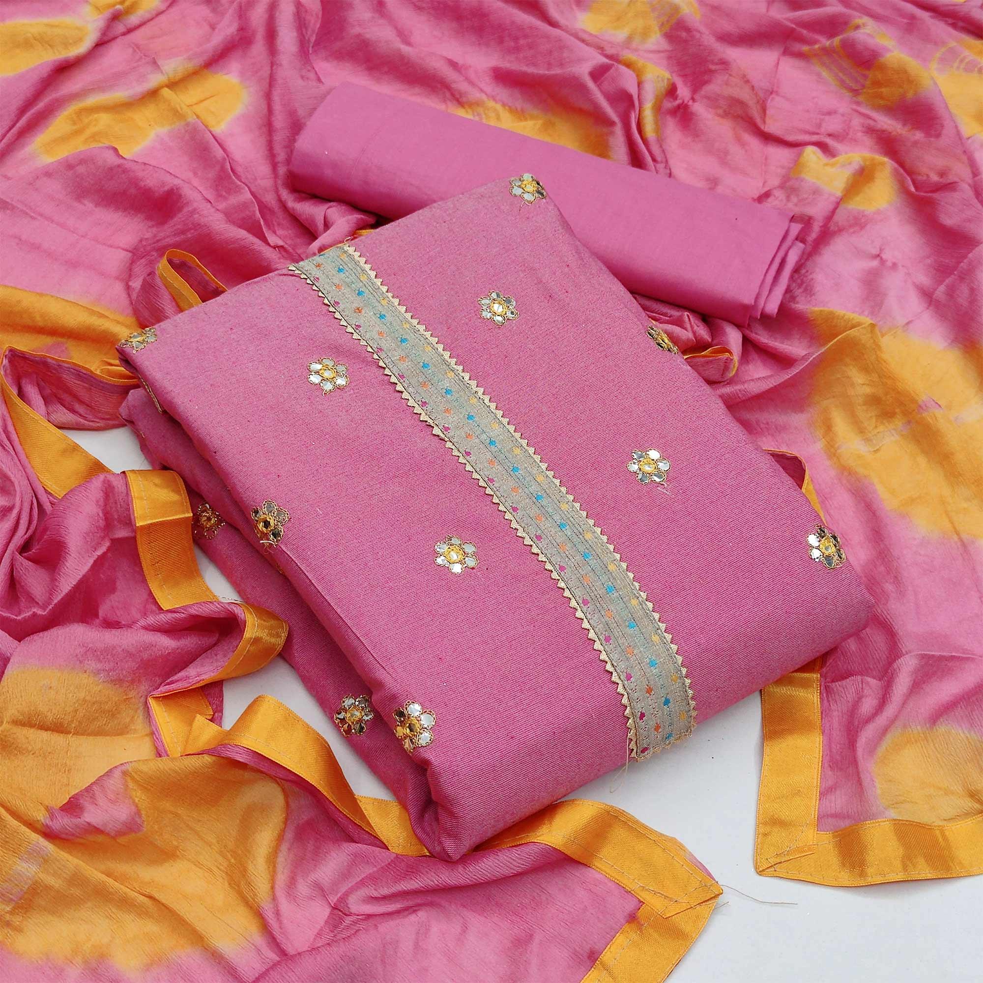 Peachmode Light Pink Festive Wear Gotta Plus Handwork Cotton Dress Material