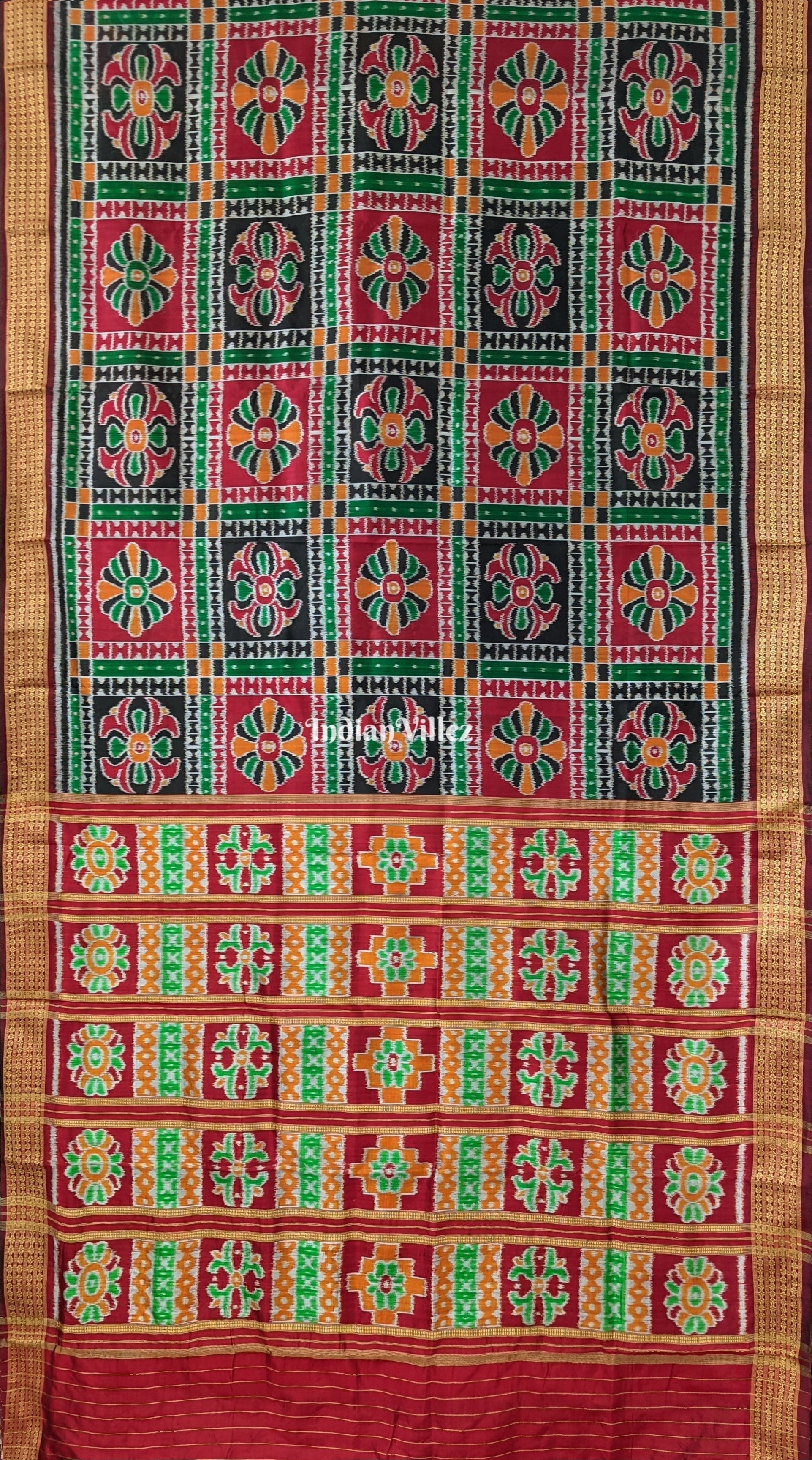 IndianVillèz Mixed Color Baghambari Khandua Silk Saree