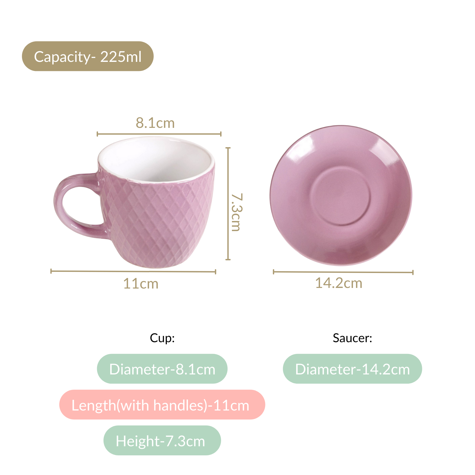 Nestasia Purple Ceramic Tara Tea Cup Set Of 6 With Saucer 225ml - view 4