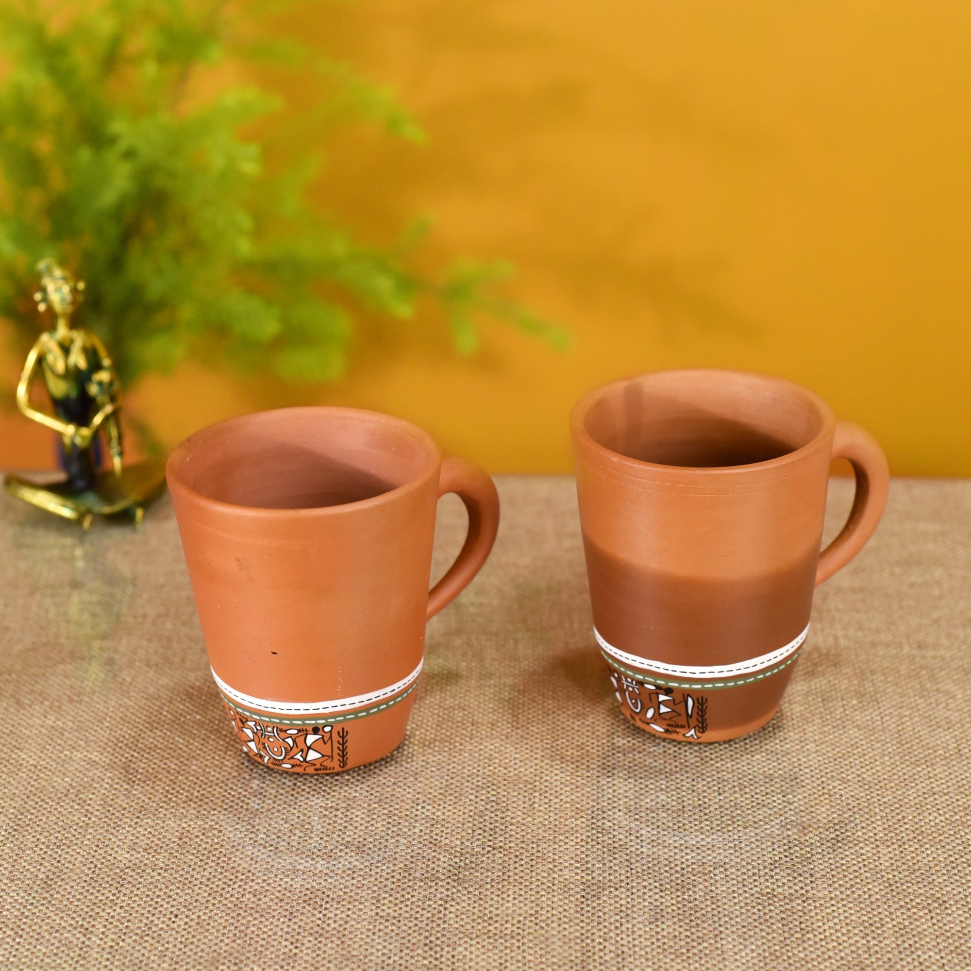 ART CREATIONS BY SUMAN SONTHALIA Brown - Knosh-3 Earthen Mugs with Tribal Motifs (Set of 2)