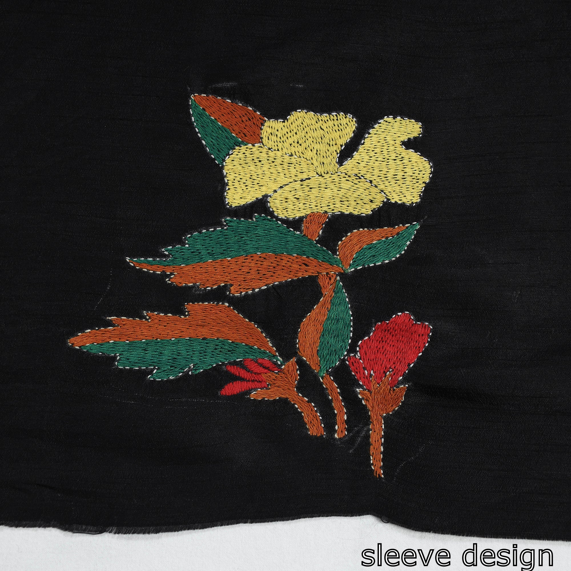 ITOKRI CRAFTS INITIATIVE Black - Bengal Kantha Embroidery Raw Silk Blouse Piece - view 3