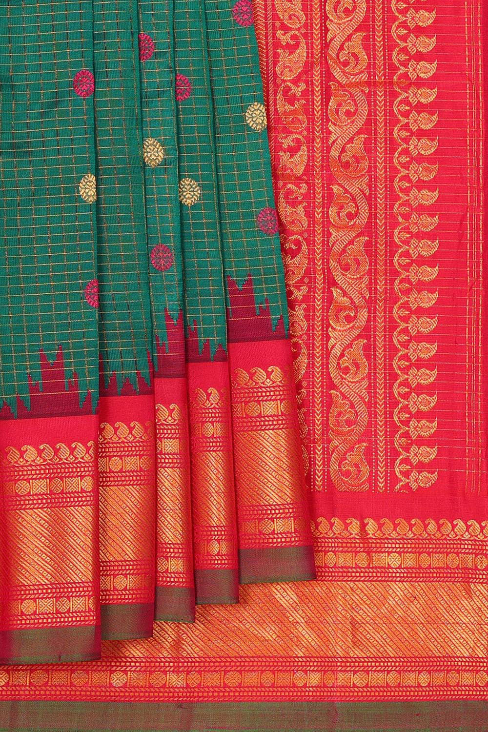 Kalanjali Gadwal Silk Emerald Green Saree – Women's