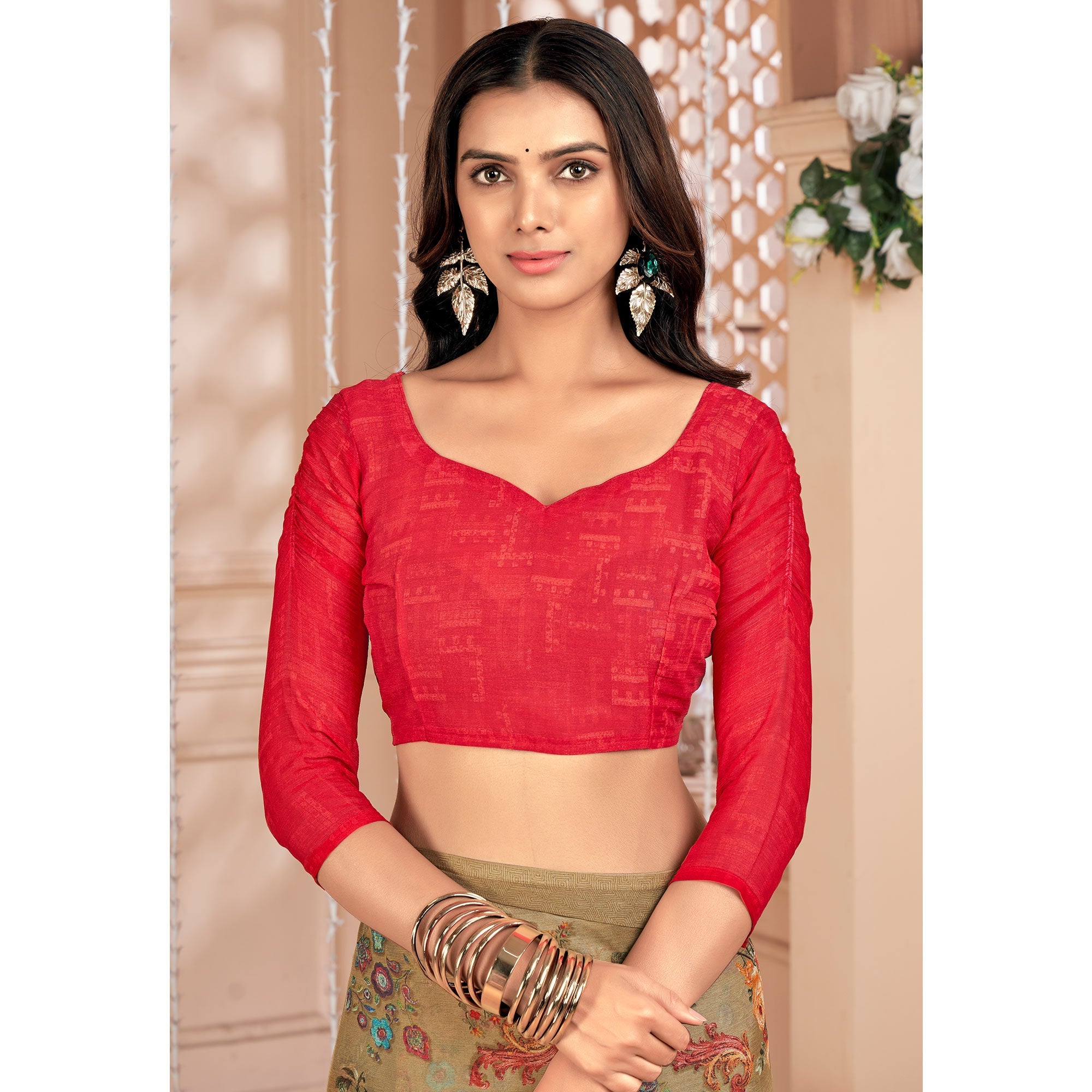 Peachmode Chikoo Floral Printed Chiffon Saree - view 3