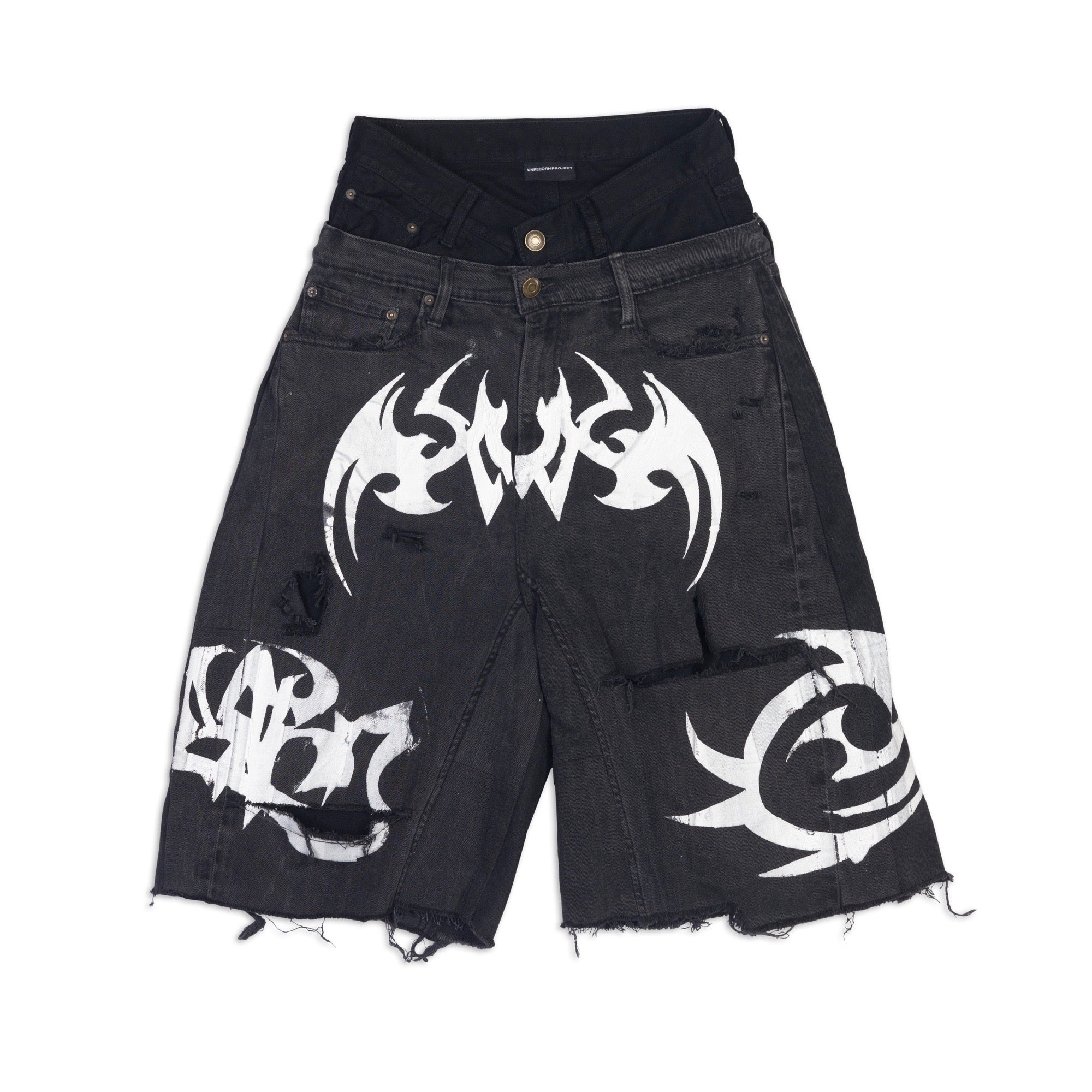 Unreborn Project Nu Metal Denim Jorts Double Belt Black