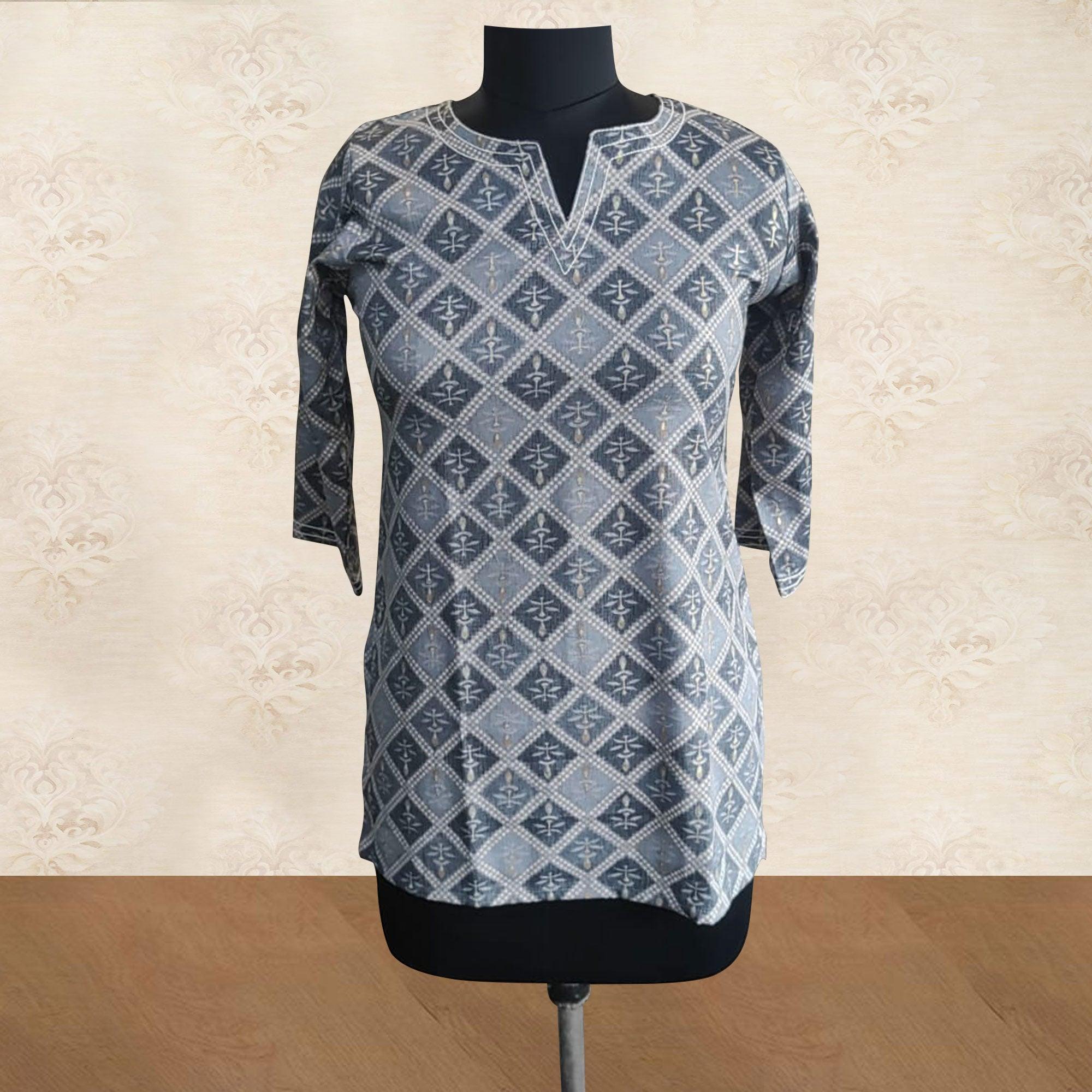 Grey t-shirts – BlackTree grey-foil-printed-rayon-top