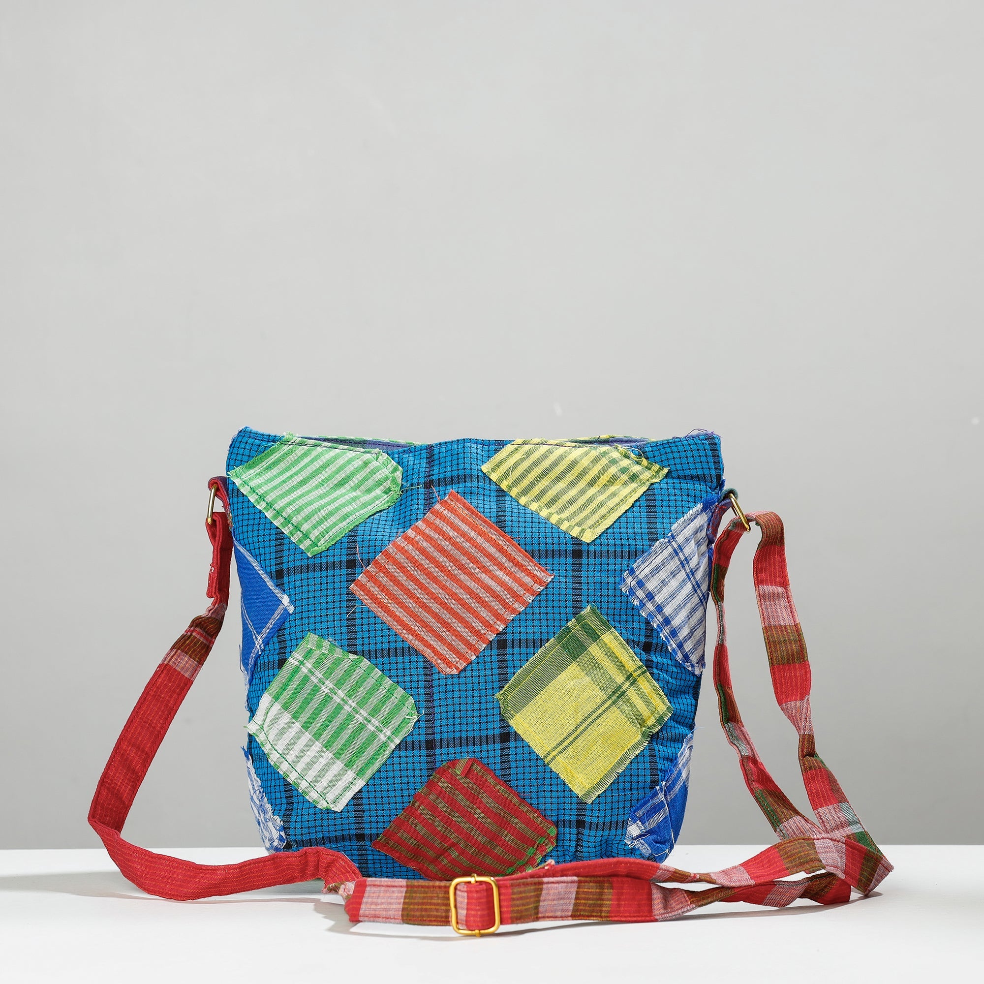 RANGILA DHAGA Blue - Gamcha Fabric Hand Embroidered Sling Bag