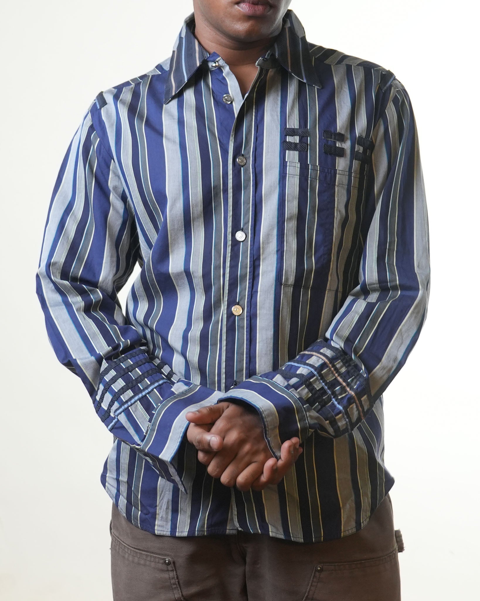 Versace Blue & Grey Striped Shirt