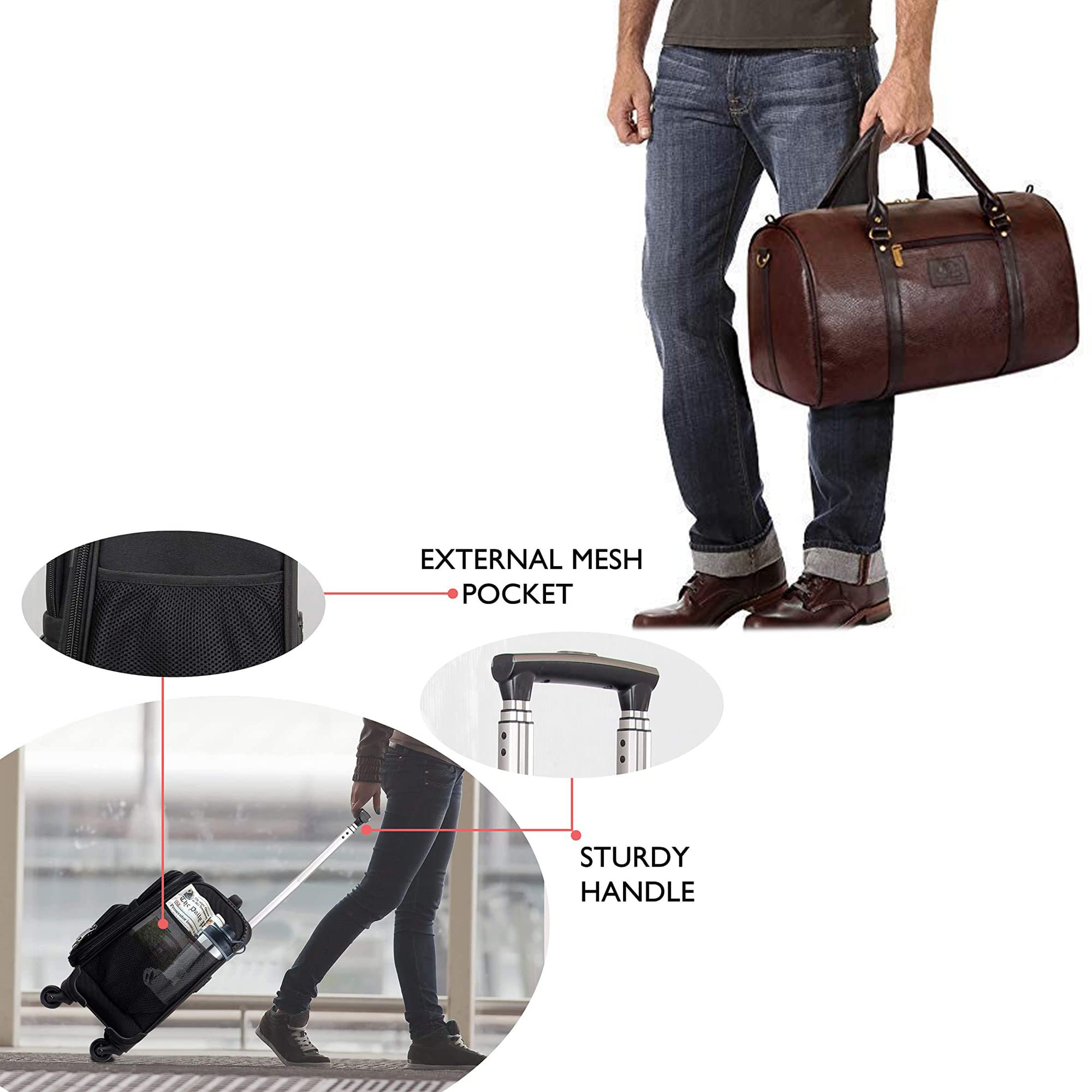 THE CLOWNFISH Combo of Wanderer Polyester 44 cms Jet Black Laptop Roller Case Onyx Faux Leather 15.6 inch Laptop Messenger Bag (Black) - view 2