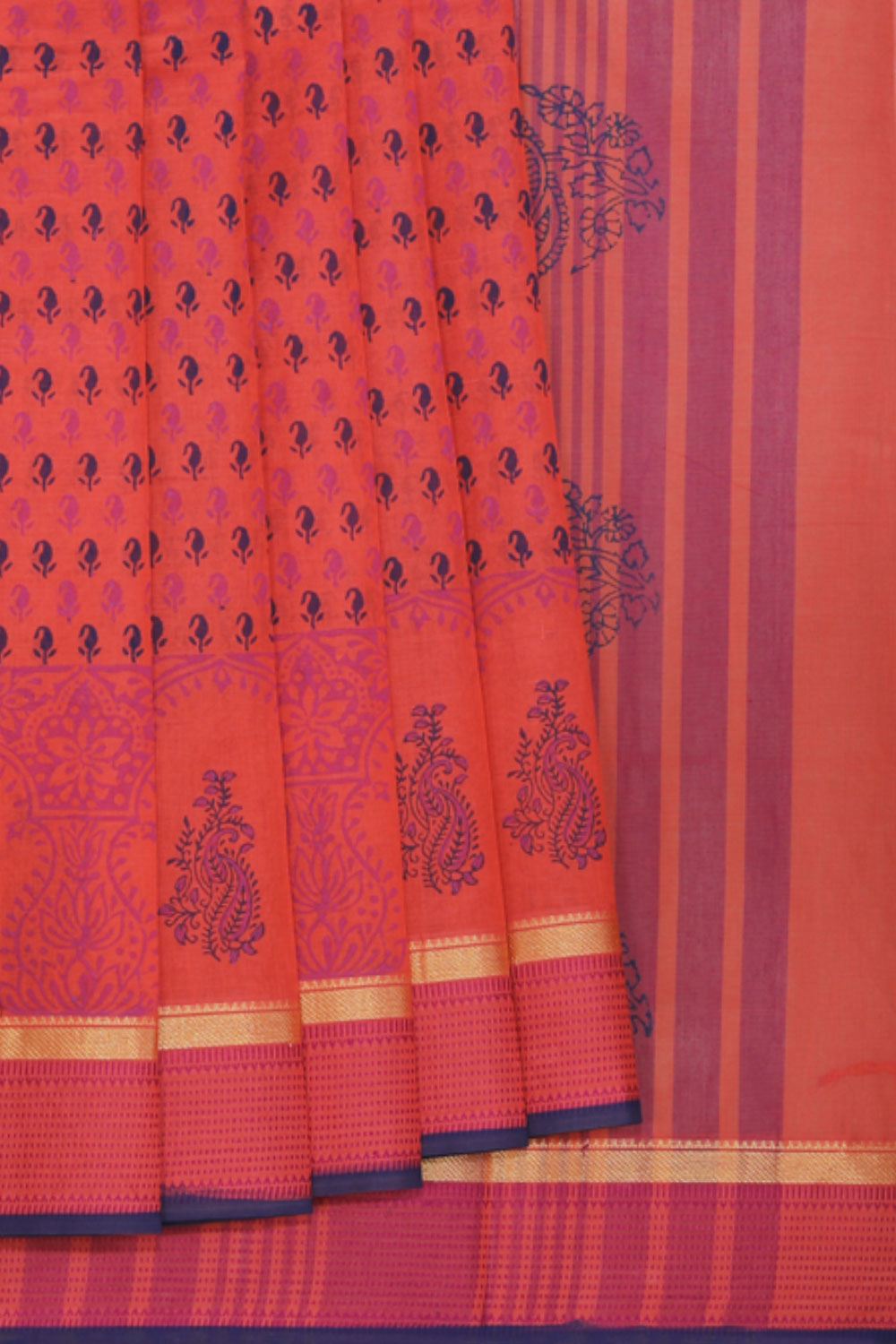 Kalanjali Ethnics Hand block printed south cotton saree - view 2