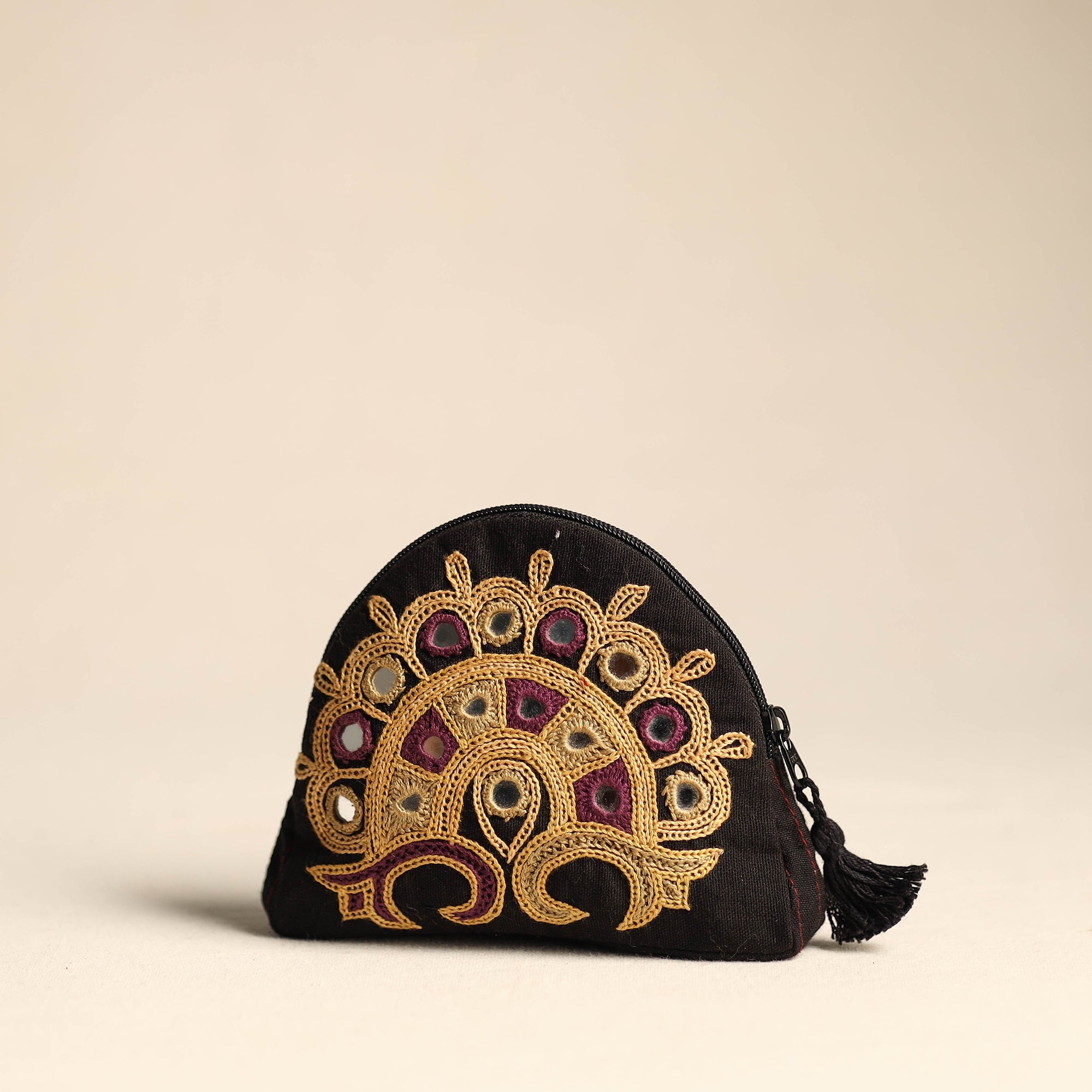 QASAB Black - Kutch Ahir Hand Embroidery Cotton Coin Pouch 04