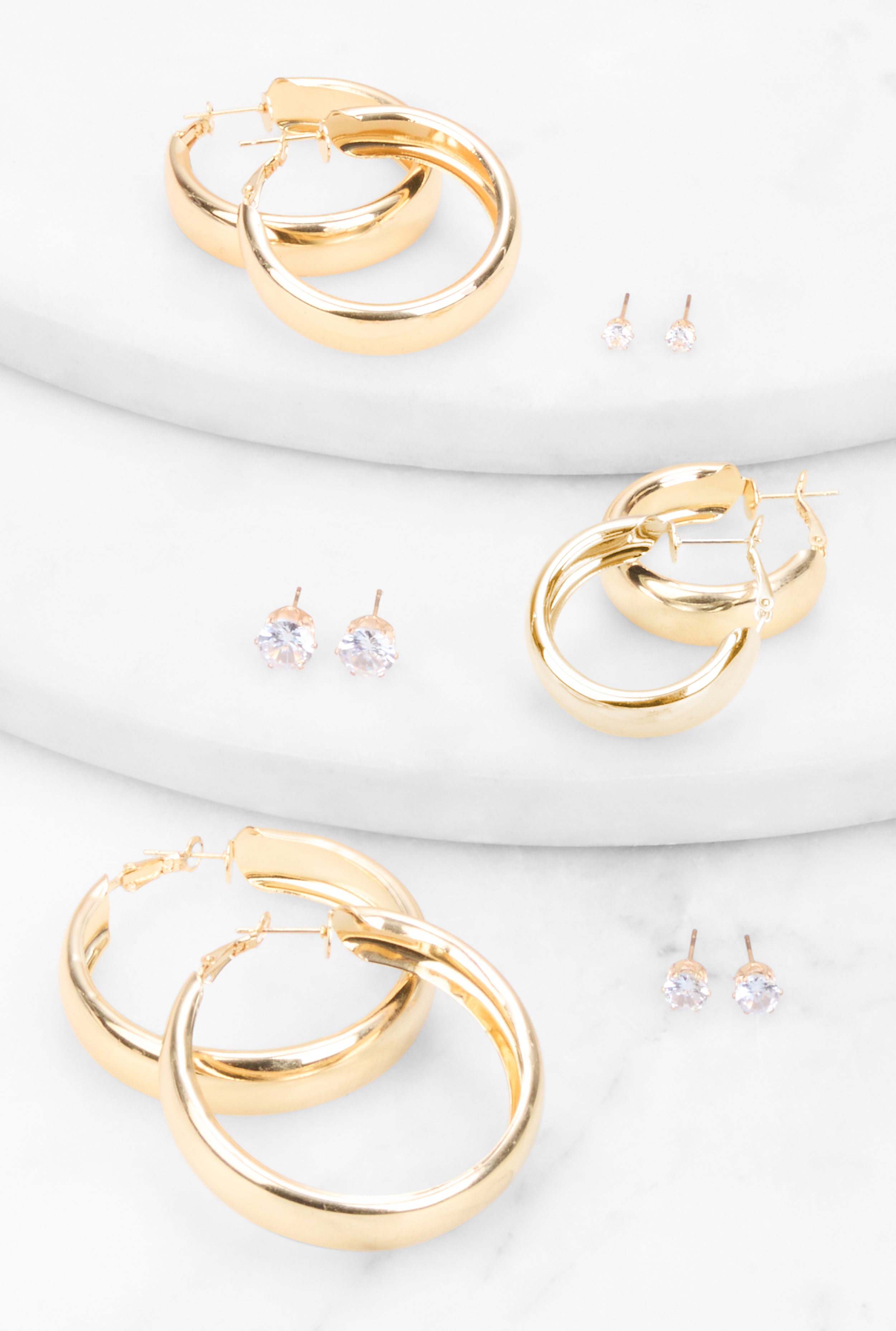 Rainbow Shops Cubic Zirconia Assorted Stud and Hoop Earrings Set