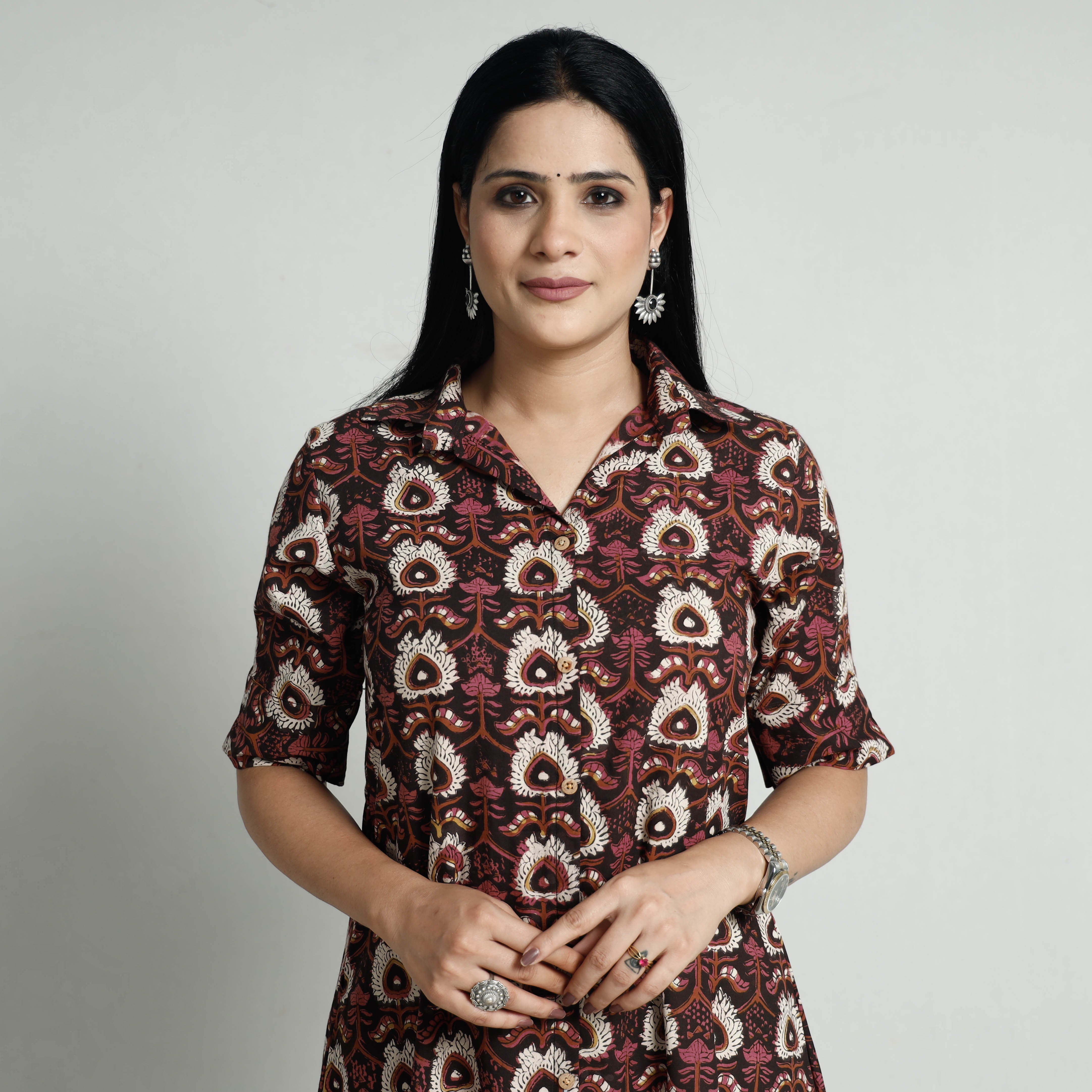 ITOKRI CASUALS Brown - Bagru Block Printed Cotton Kurta with Palazzo Set - view 2