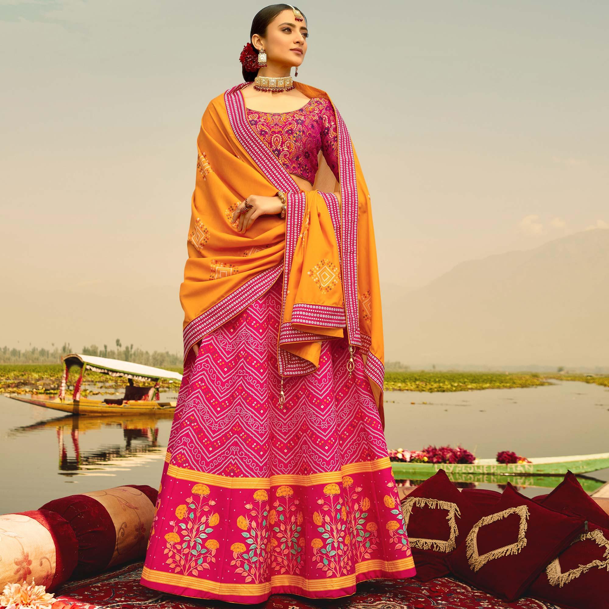 Peachmode Flattering Pink Coloured Wedding Wear Designer Stone Work Heavy Silk Lehenga Choli