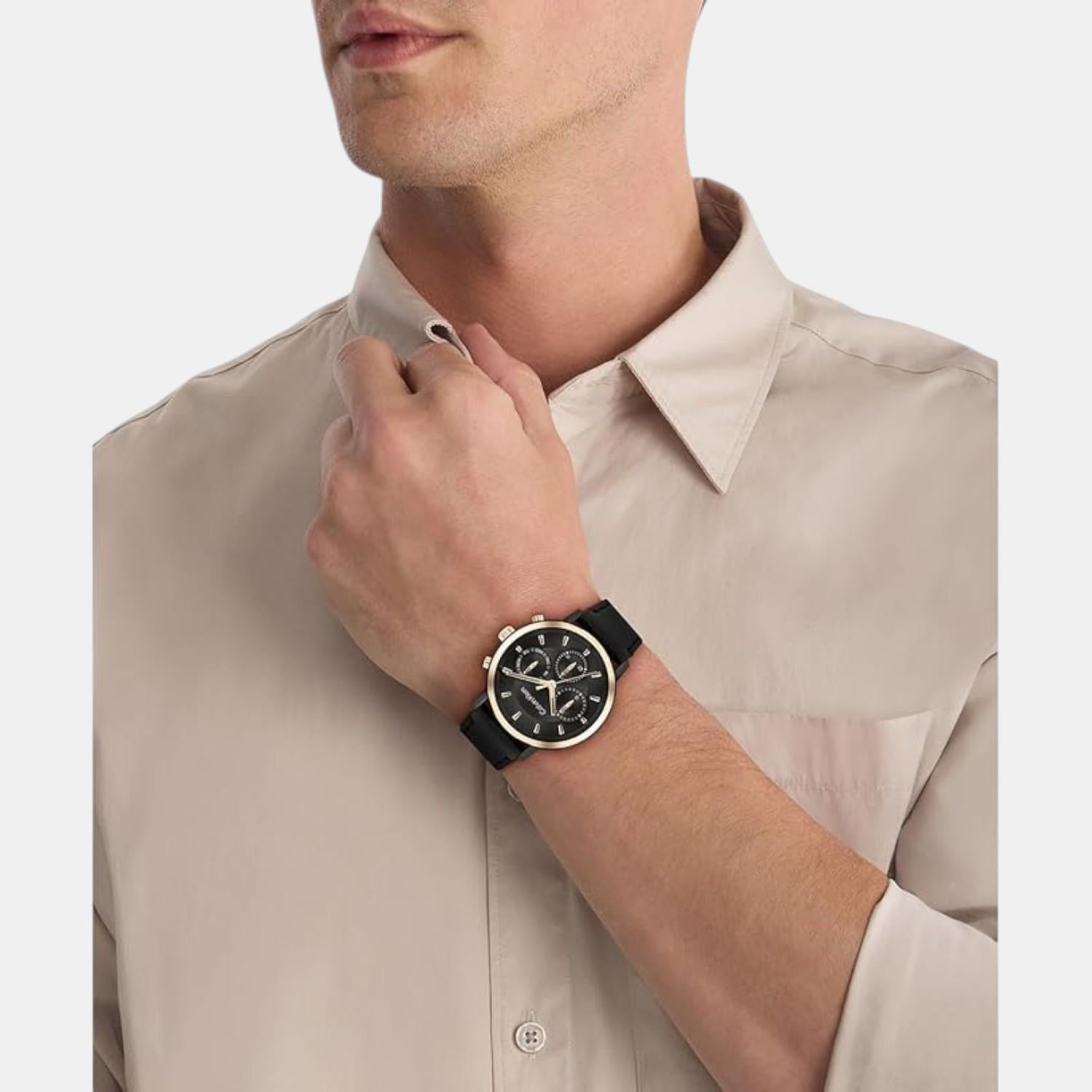 Calvin Klein Gauge Men Quartz Black Dial Multi-Function Leather Watch 25200499 - view 4