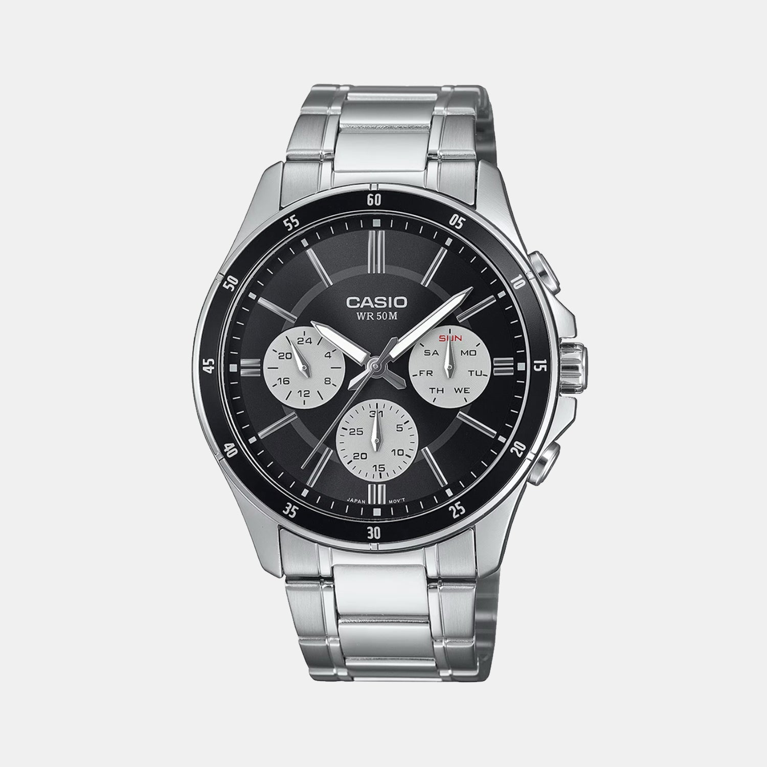 Casio Enticer Men Quartz Black & White Dial Multi-Function Stainless Steel Watch A2345