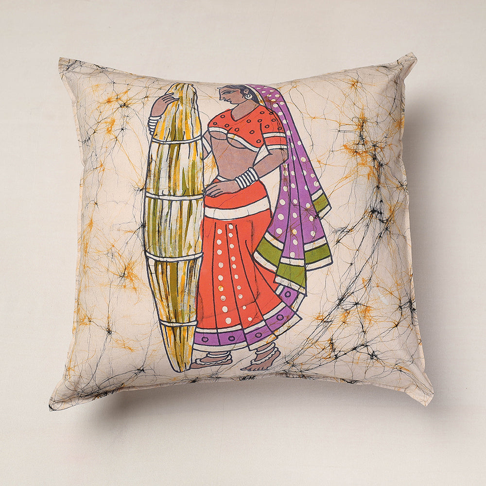 KACHCHH JI CHHAAP Beige - Hand Batik Printed Pure Cotton Cushion Cover (18 x 18 in)