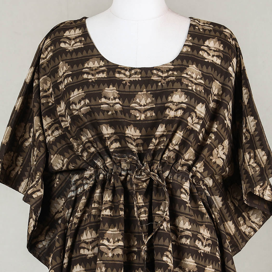 ITOKRI CASUALS Brown - Akola Block Printed Cotton Kaftan with Tie-Up Waist (Short) - view 2