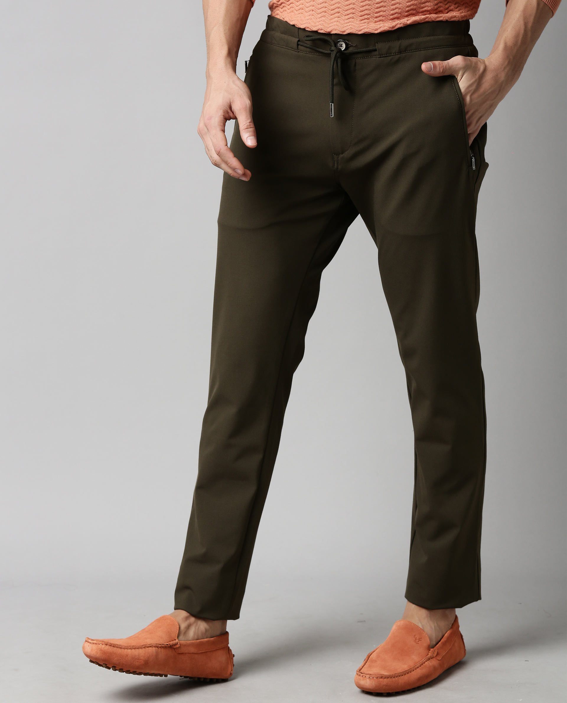 Rare Rabbit Men's Move Olive Trouser Solid Slim Fit Mid Rise - view 2