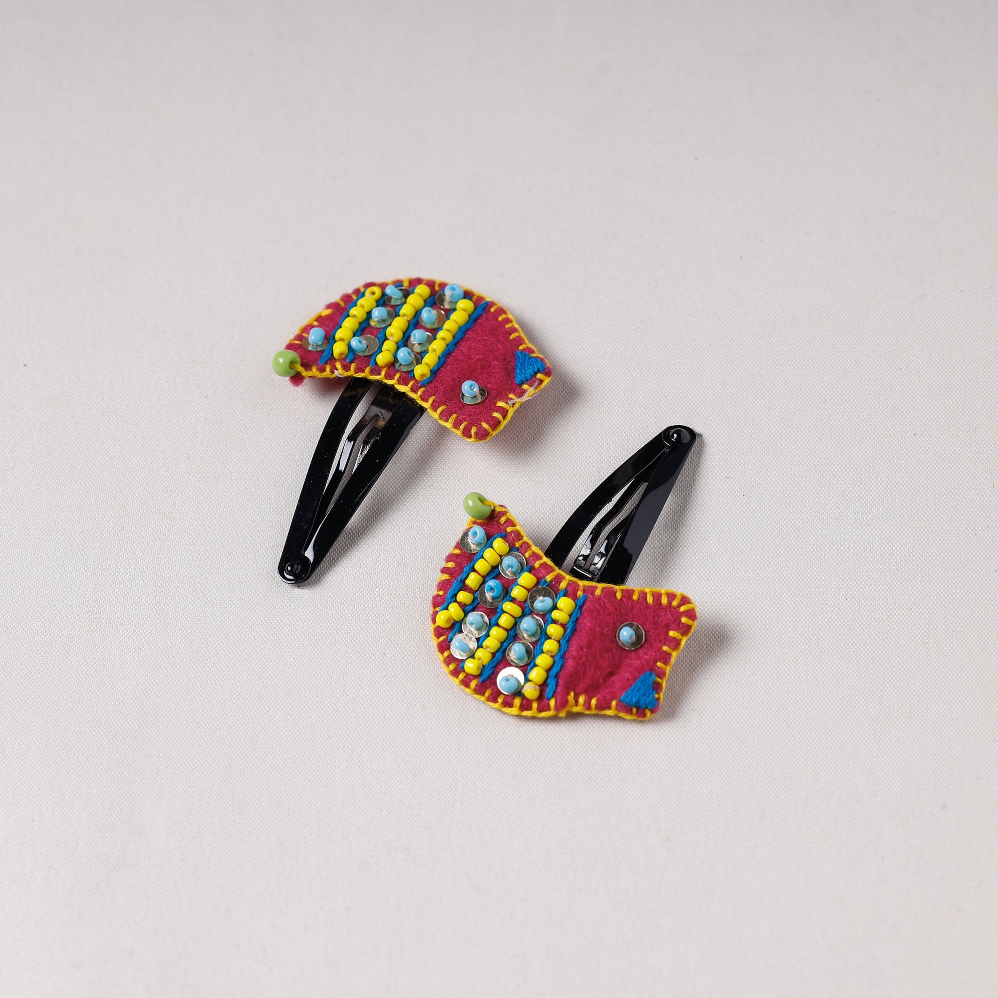 WITH LOVE BY KANIKA Bird - Handmade Felt & Beadwork Tik-Tak Hair Clips (Set of 2)