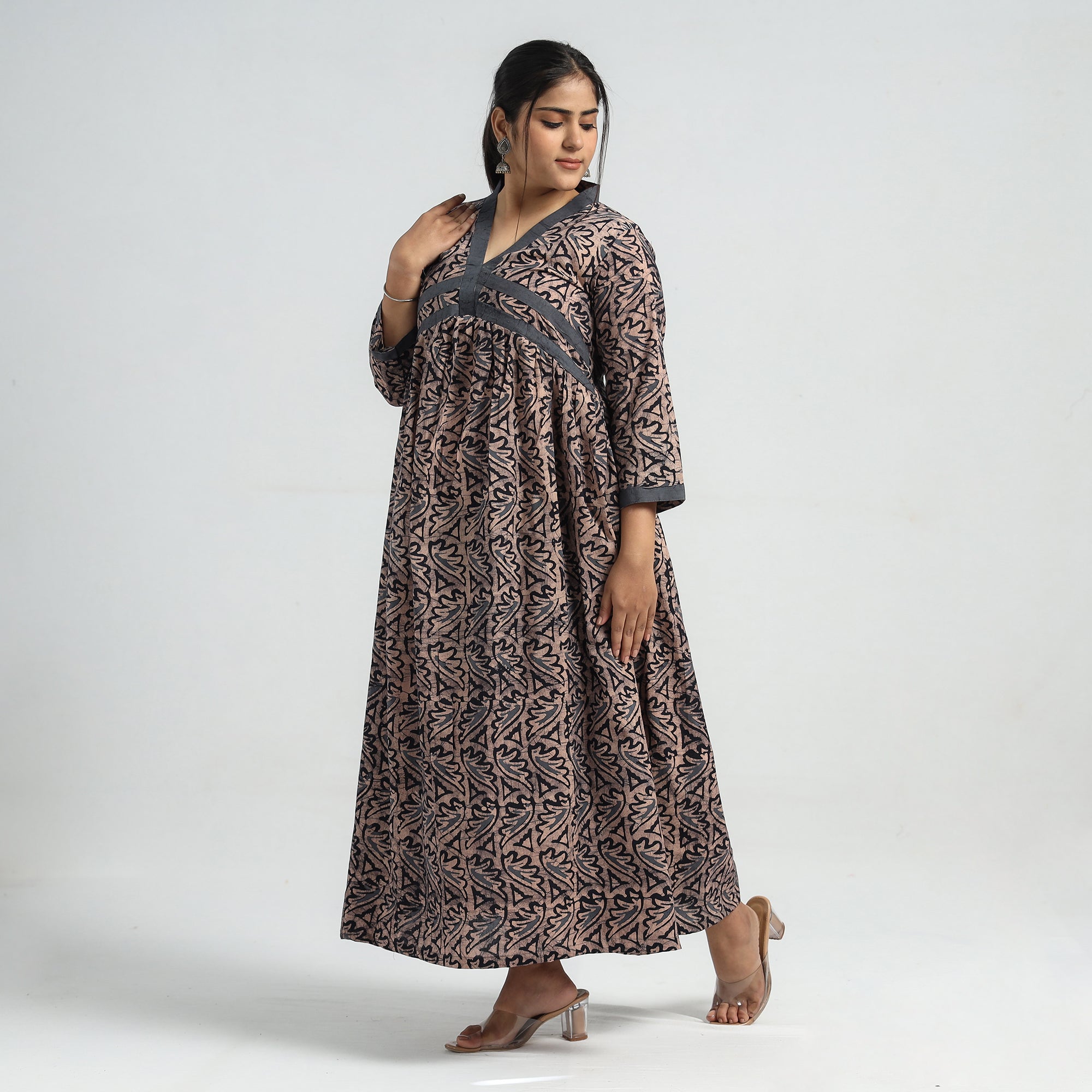 ITOKRI CASUALS Brown - Batik Printed Cotton Flared Dress
