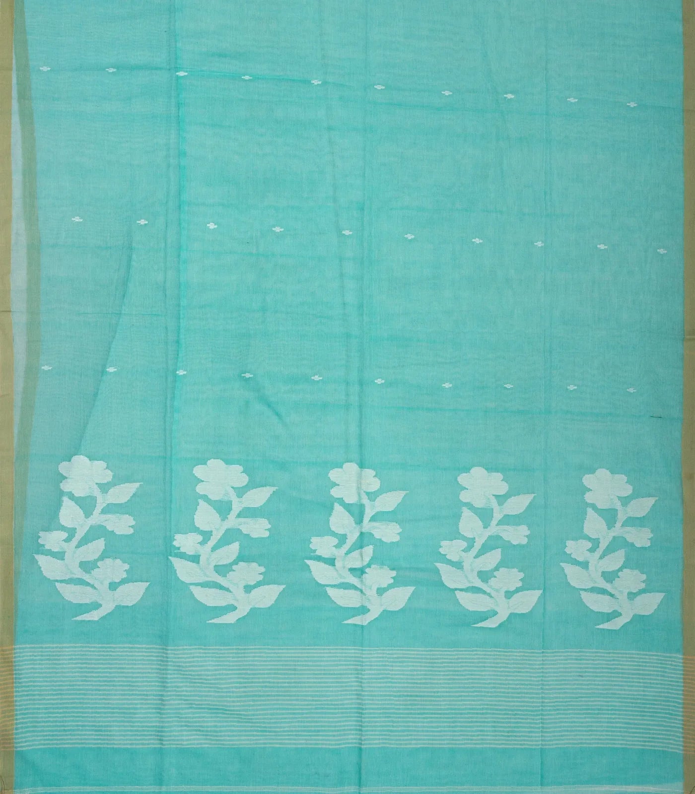 RmKV Turquoise Handloom Bengal Cotton Saree With Plus Buttas - view 2