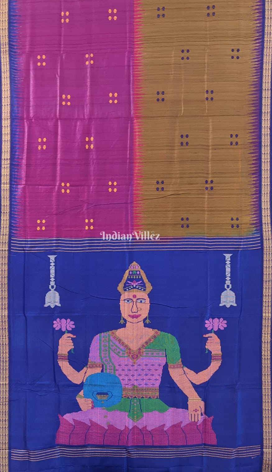 IndianVillèz Blue Mehendi & Tyrian Purple Gopalpur Tussar Silk Saree (Maha Laxmi)