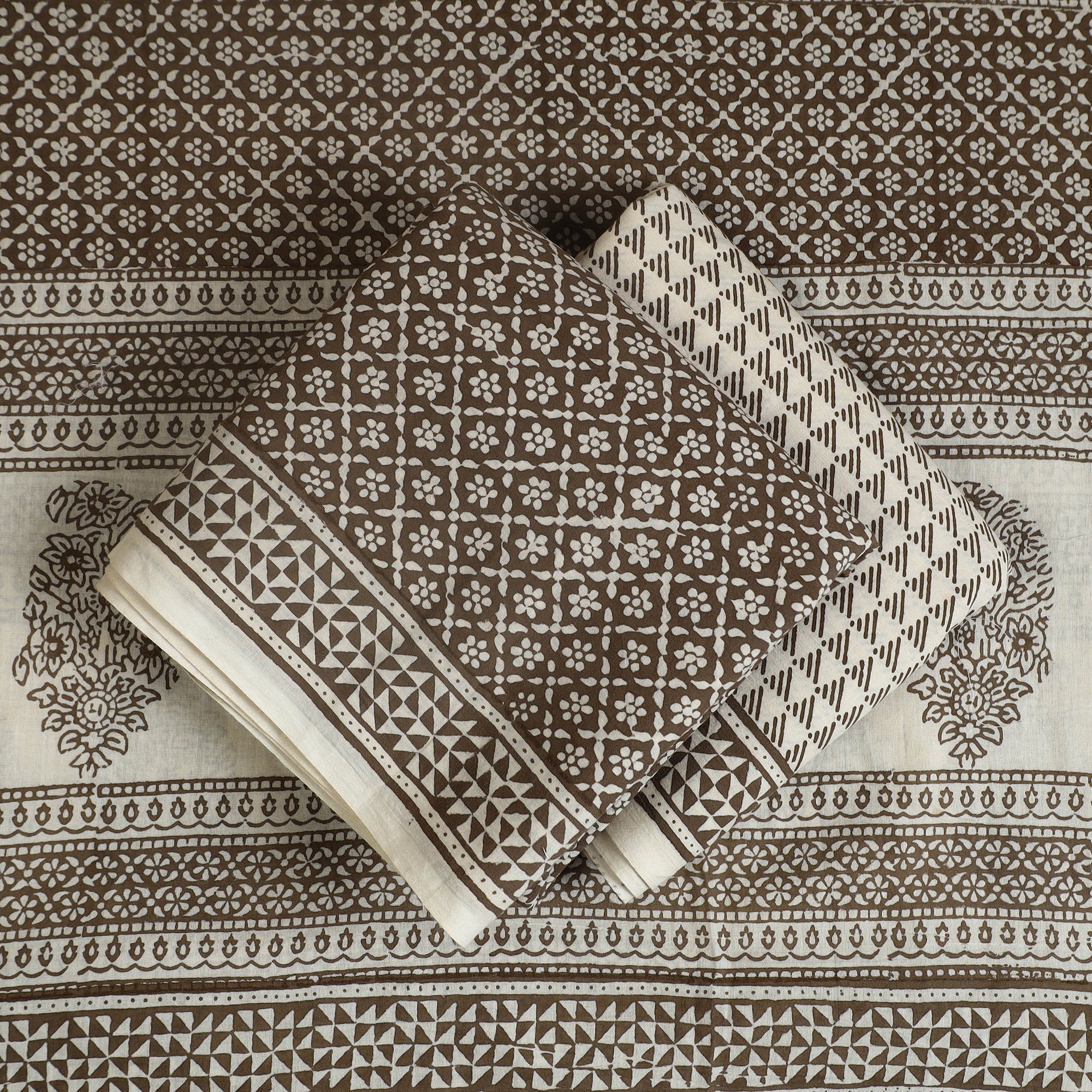 BAGH PRINTS BY MOHAMMED BILAL KHATRI Brown - 3pc Cotton Bagh Print Suit Material Set 18 - view 2