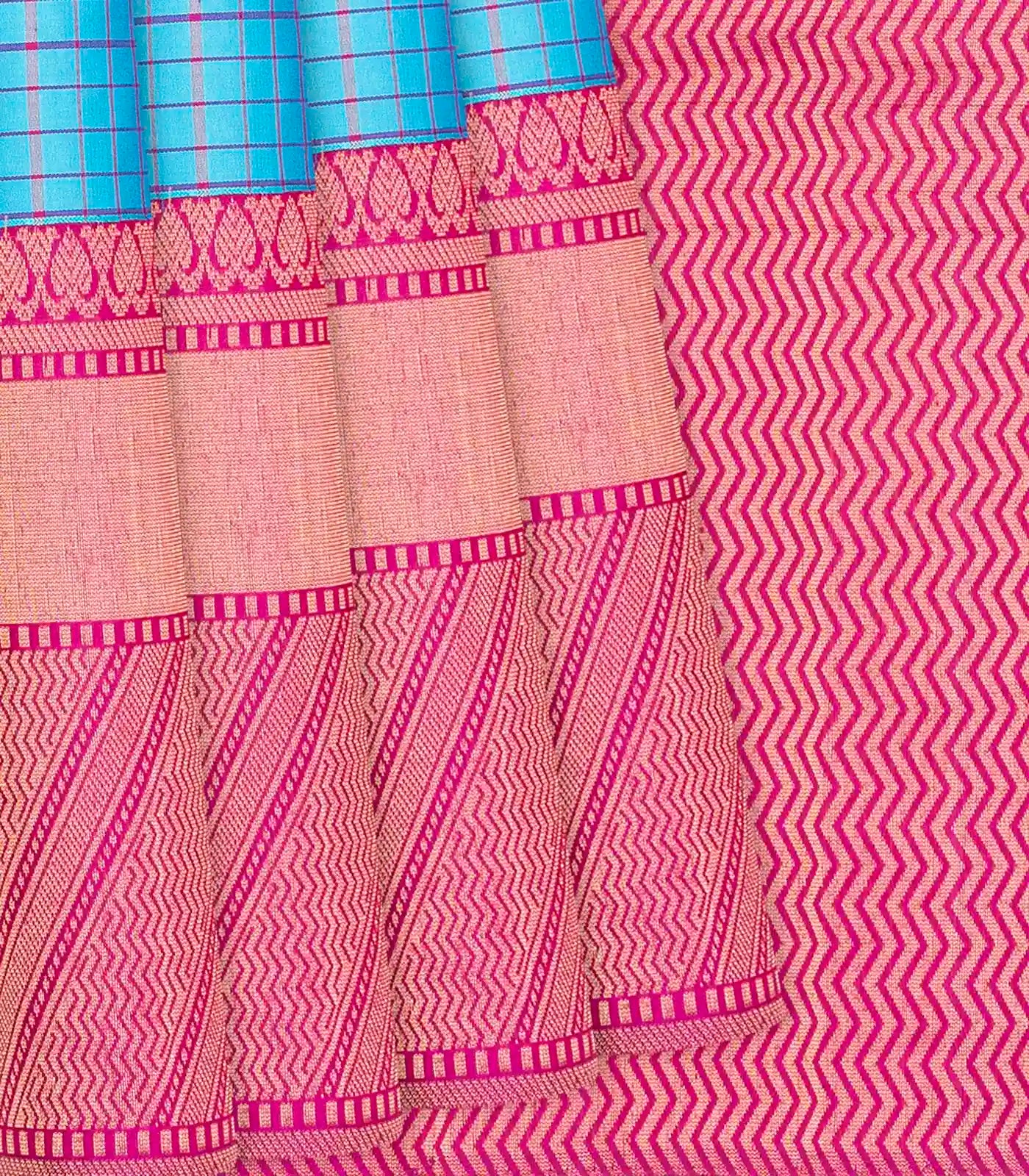 RmKV Sky Blue Handloom Soft Silk Saree With Checks-Sky Blue
