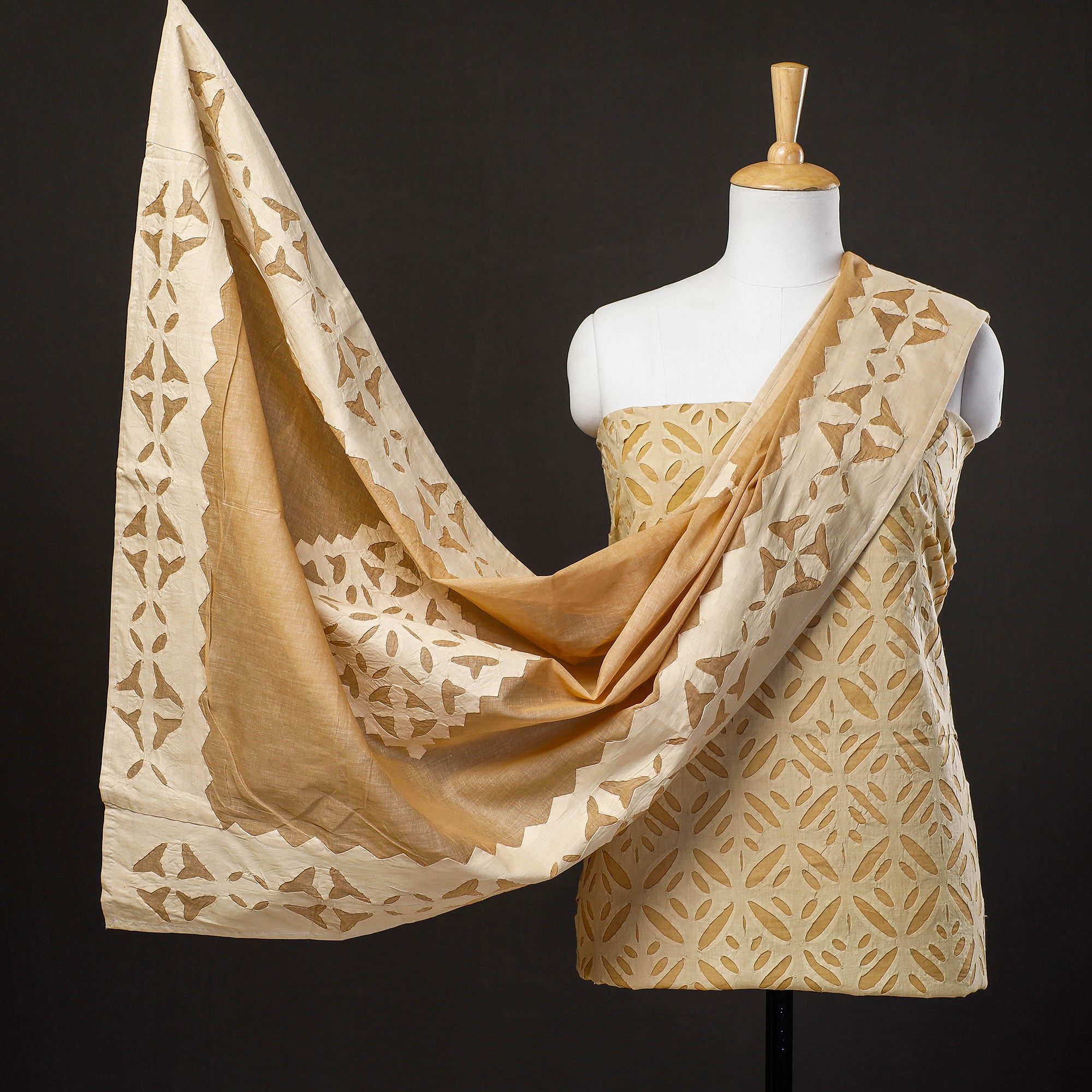 SHADES OF MARUDHARA Brown - 3pc Cut Work Cotton Barmer Applique Dress Material