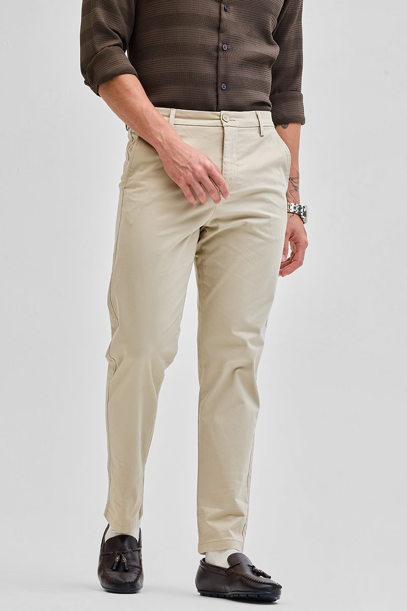SNITCH Beige Slim Fit Trousers