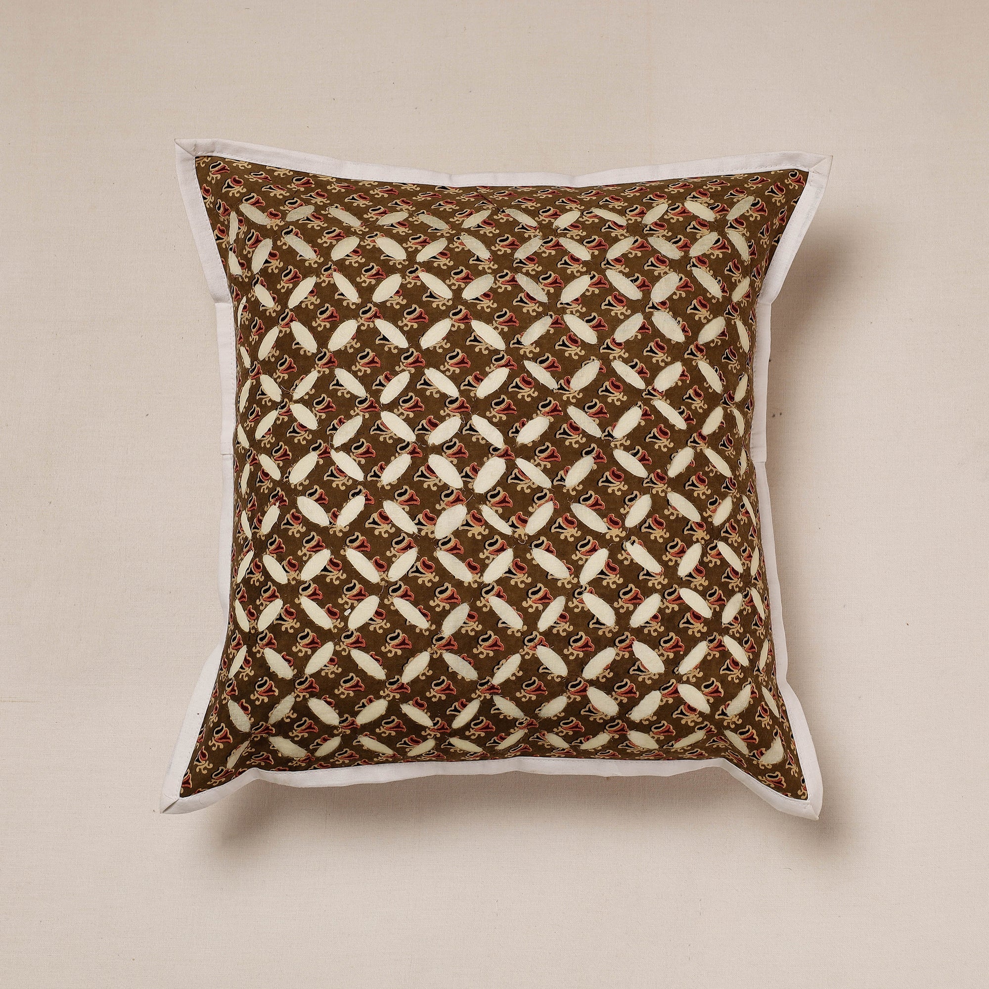 SHADES OF MARUDHARA Brown - Cutwork Cotton Applique Cushion Cover (16 x 16 in)