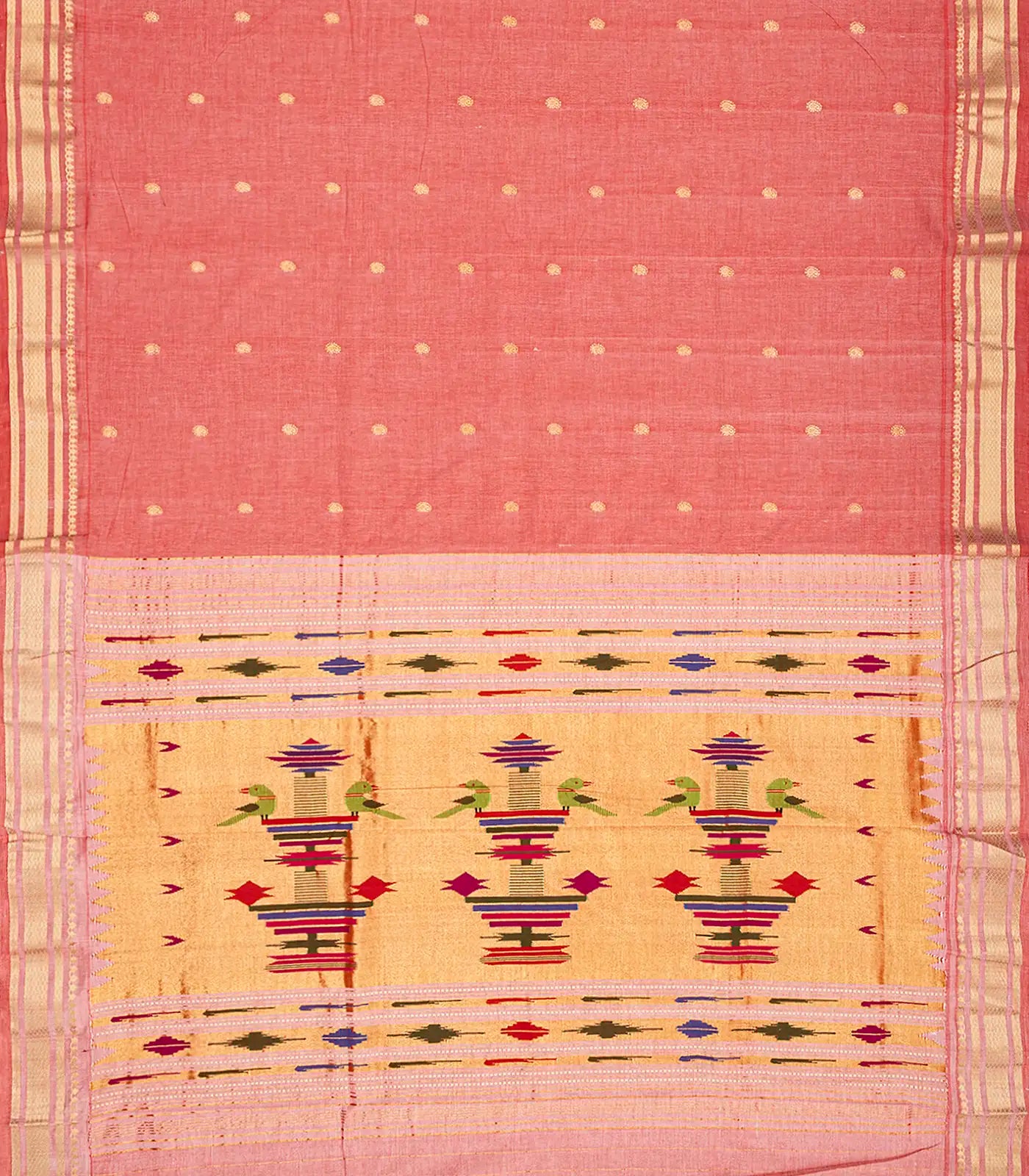 RmKV Light Peach Handloom Paithani Silk Saree With Mango Buttas-Light Peach - view 2