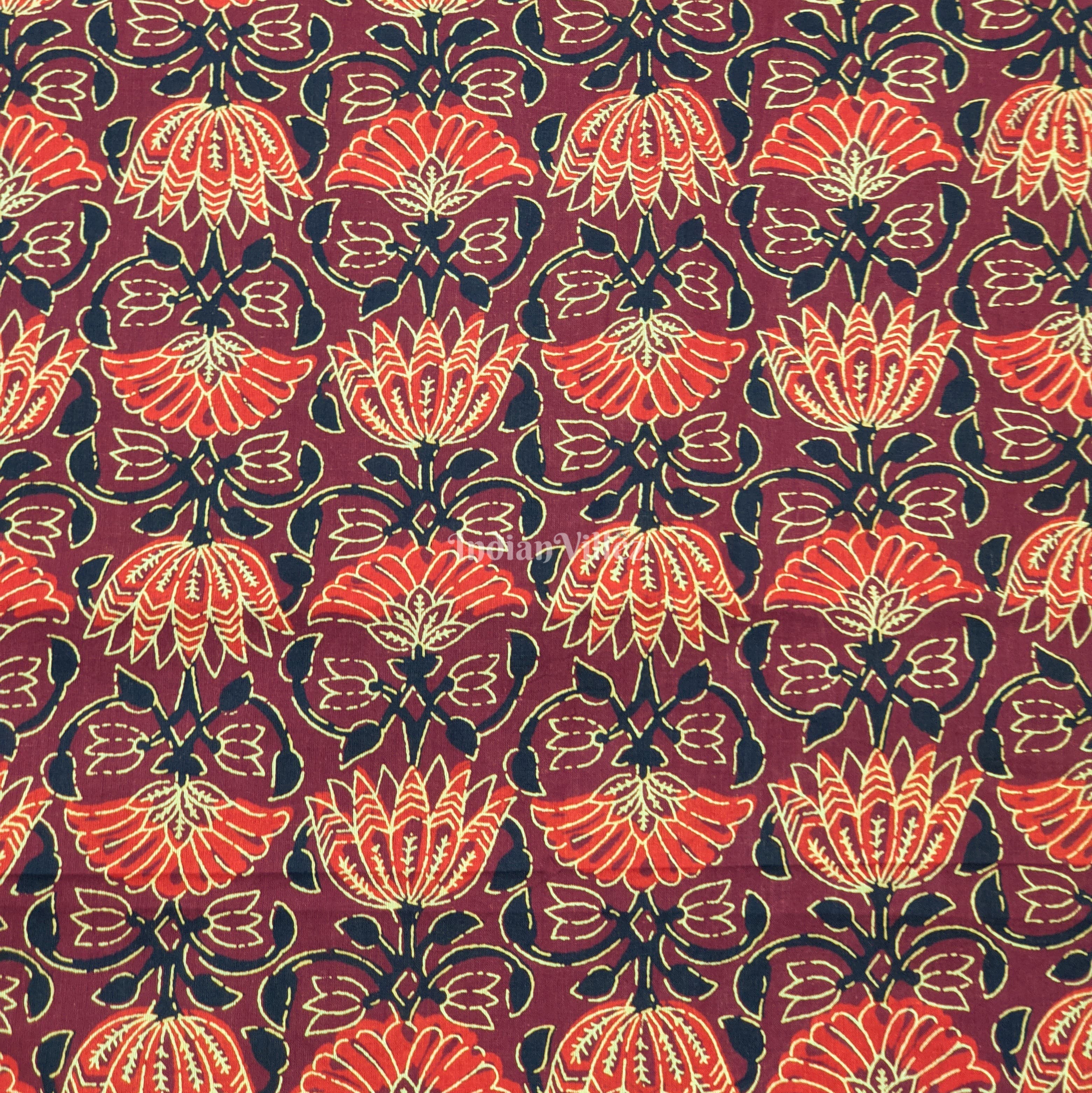 IndianVillèz Violet Multicolored Floral Hand Block Printed Cotton Fabric - view 2