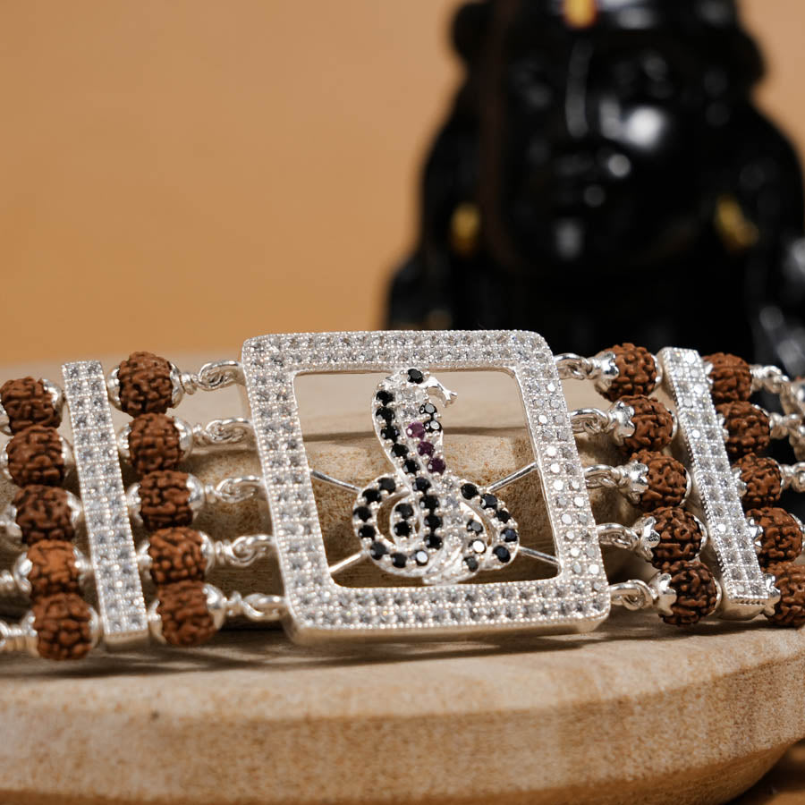 Prinjal Jewellers Rudraksha Silver Goga Five Lines Bracelet