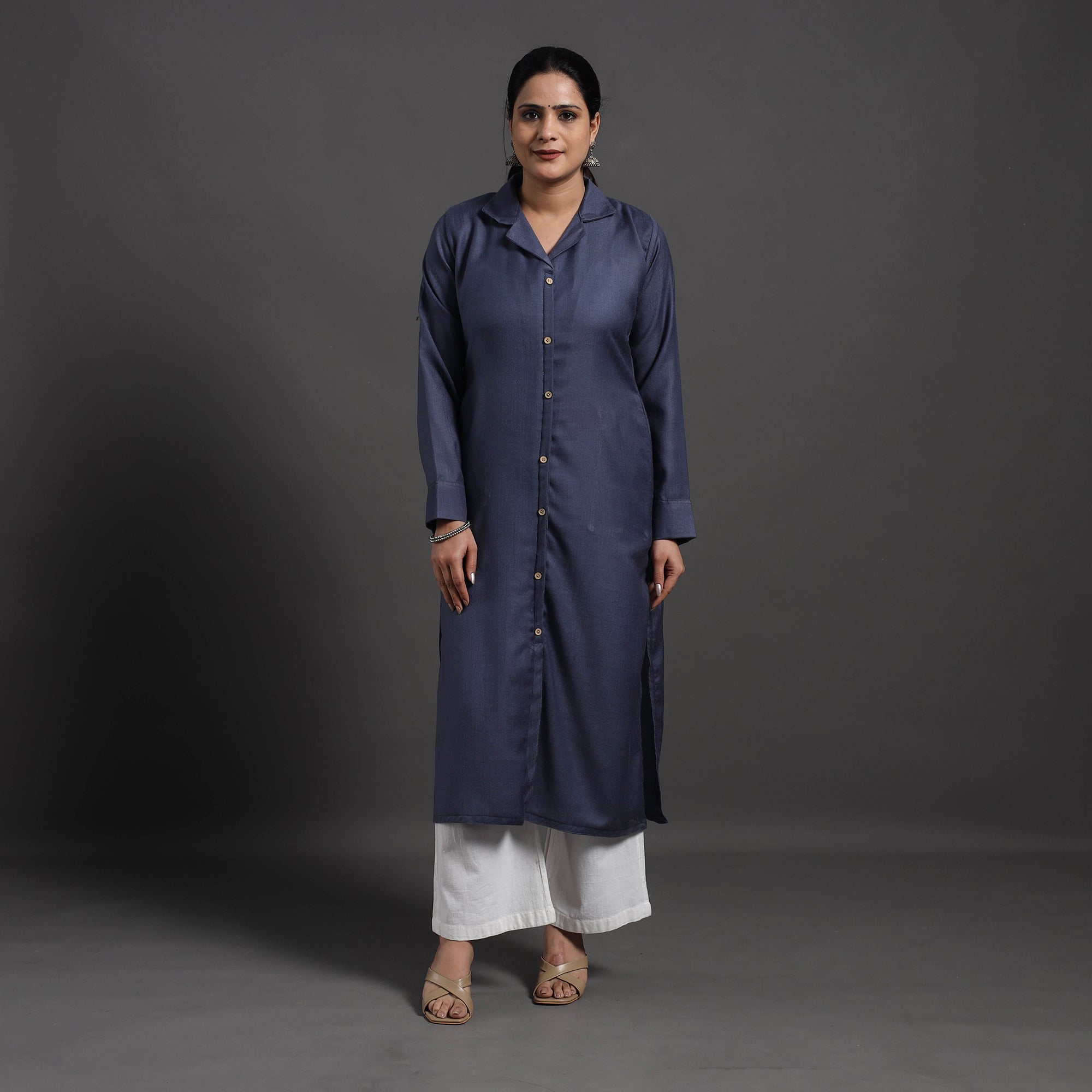 ITOKRI CASUALS Blue - Azreen Plain Merino Woolen Kurta - view 2