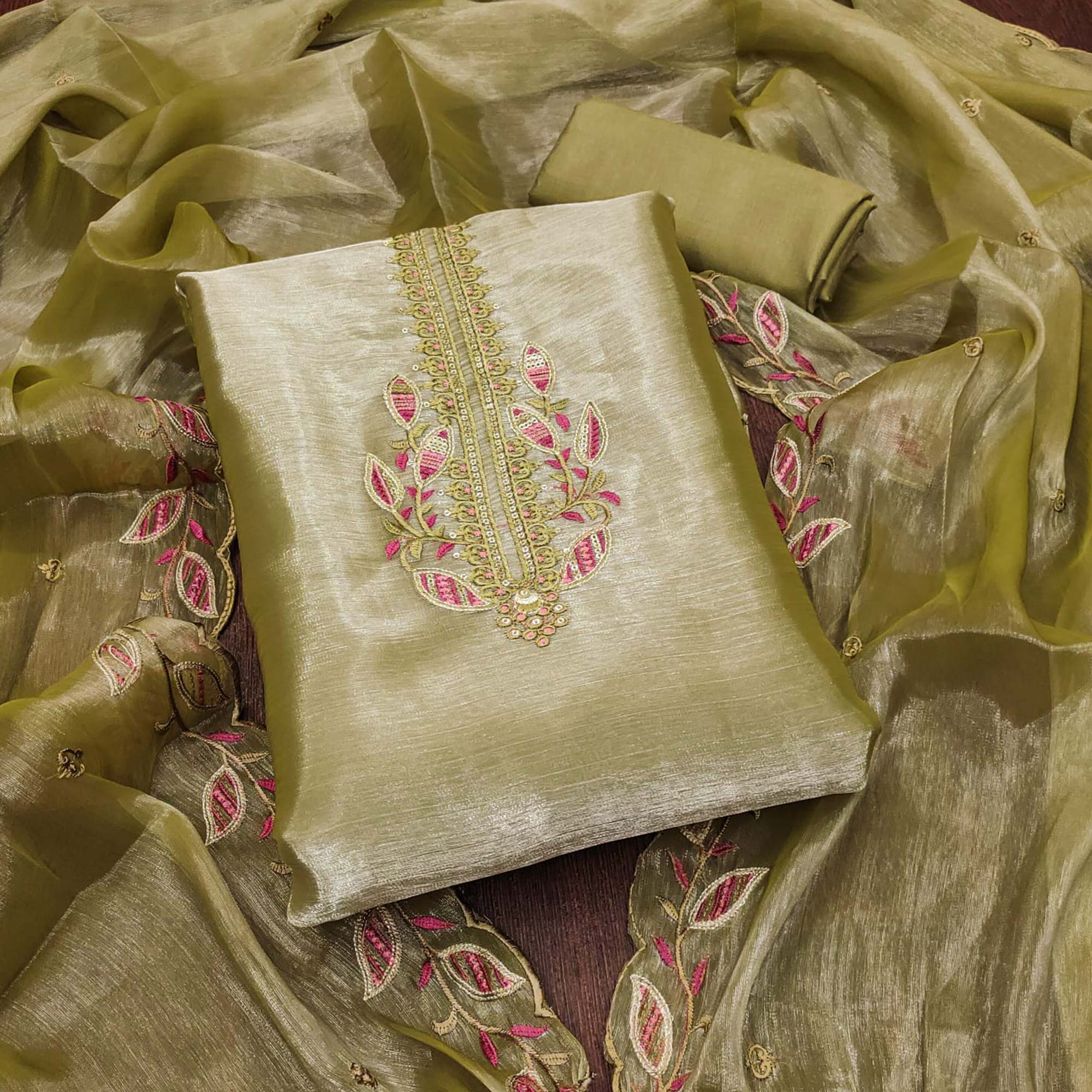 Green dresses – BlackTree green-floral-sequins-embroidered-burberry-zoya-silk-dress-material