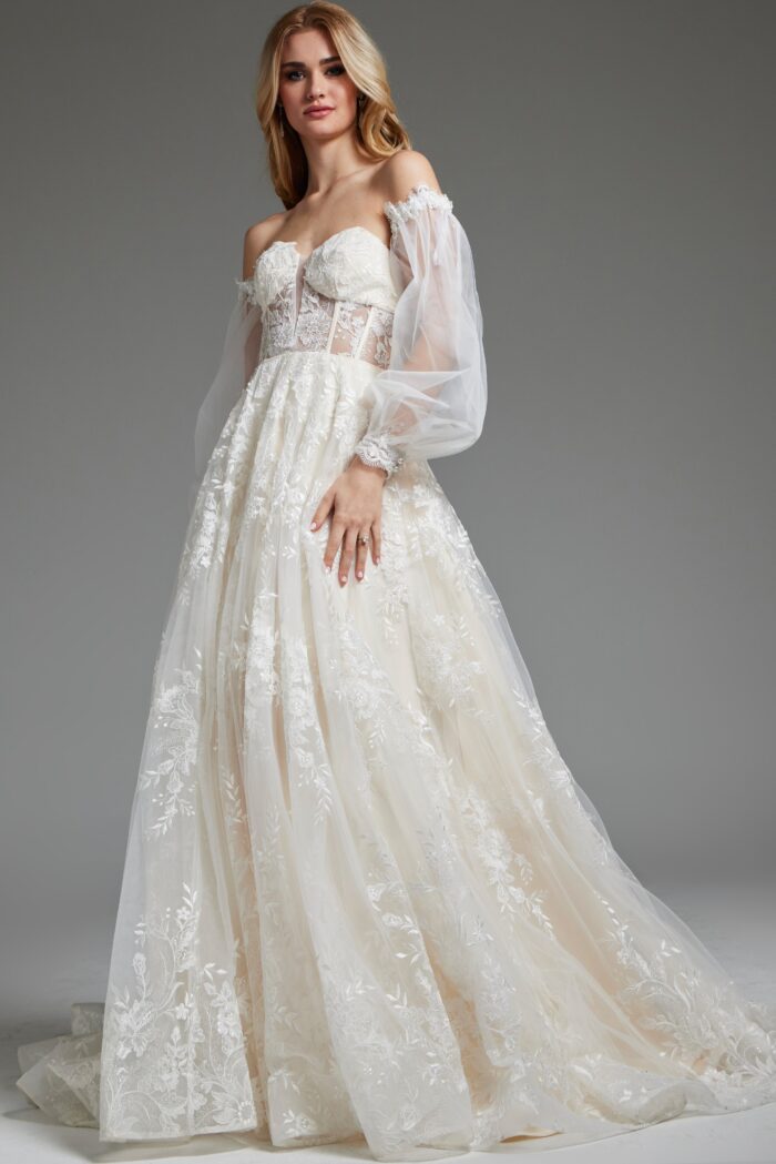 Jovani JB220004 Bridal Gown Long Puff Wedding Dress - view 4