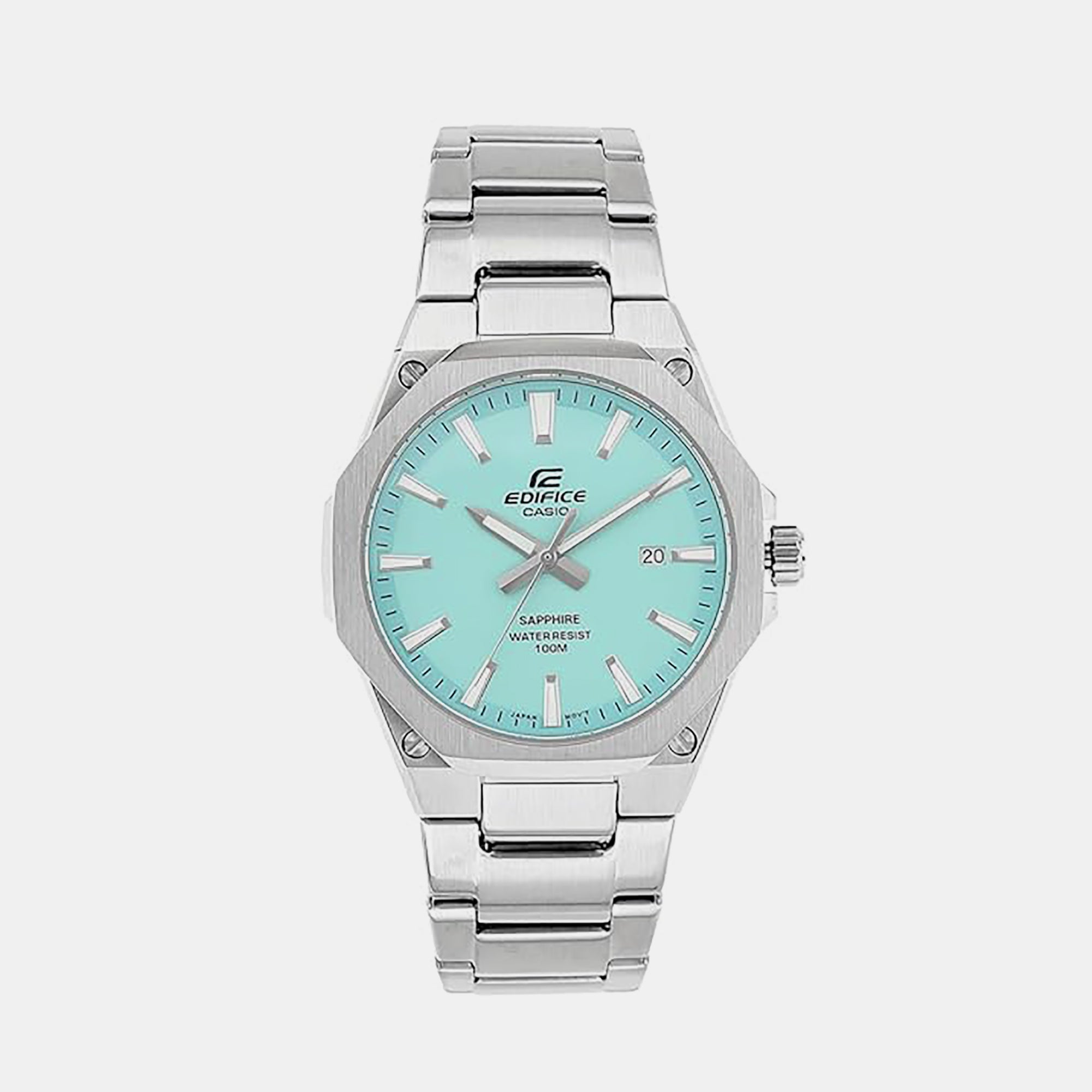 Casio Edifice Men Quartz Turquoise Blue Dial Analog Stainless Steel Watch ED604