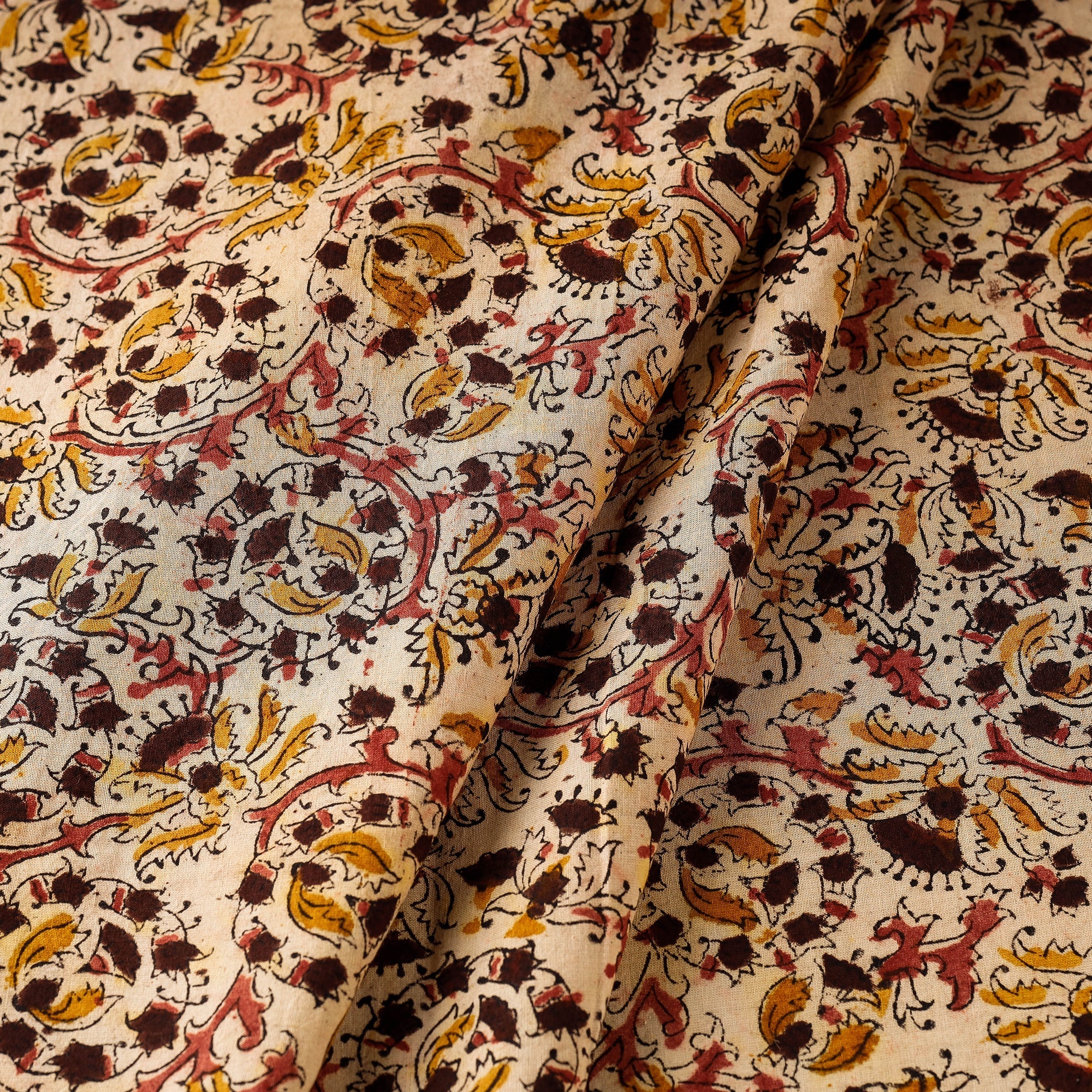 VENKATA BHANU KALAMKARI PEDANA Beige - Pedana Kalamkari Block Printed Cotton Fabric - view 2