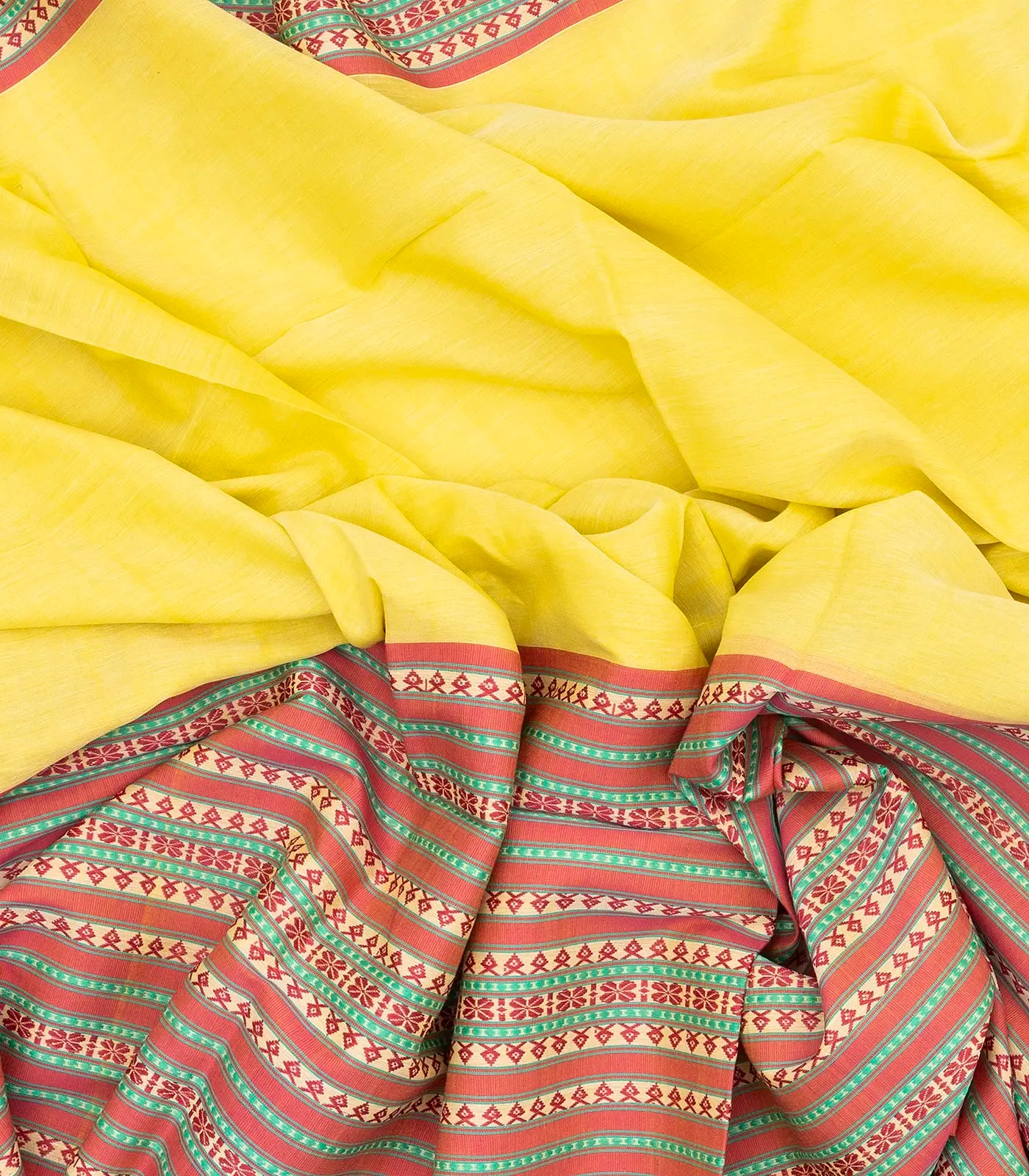 RmKV Lemon Yellow Handloom Bengal Cotton Saree With Contrast Border - view 3