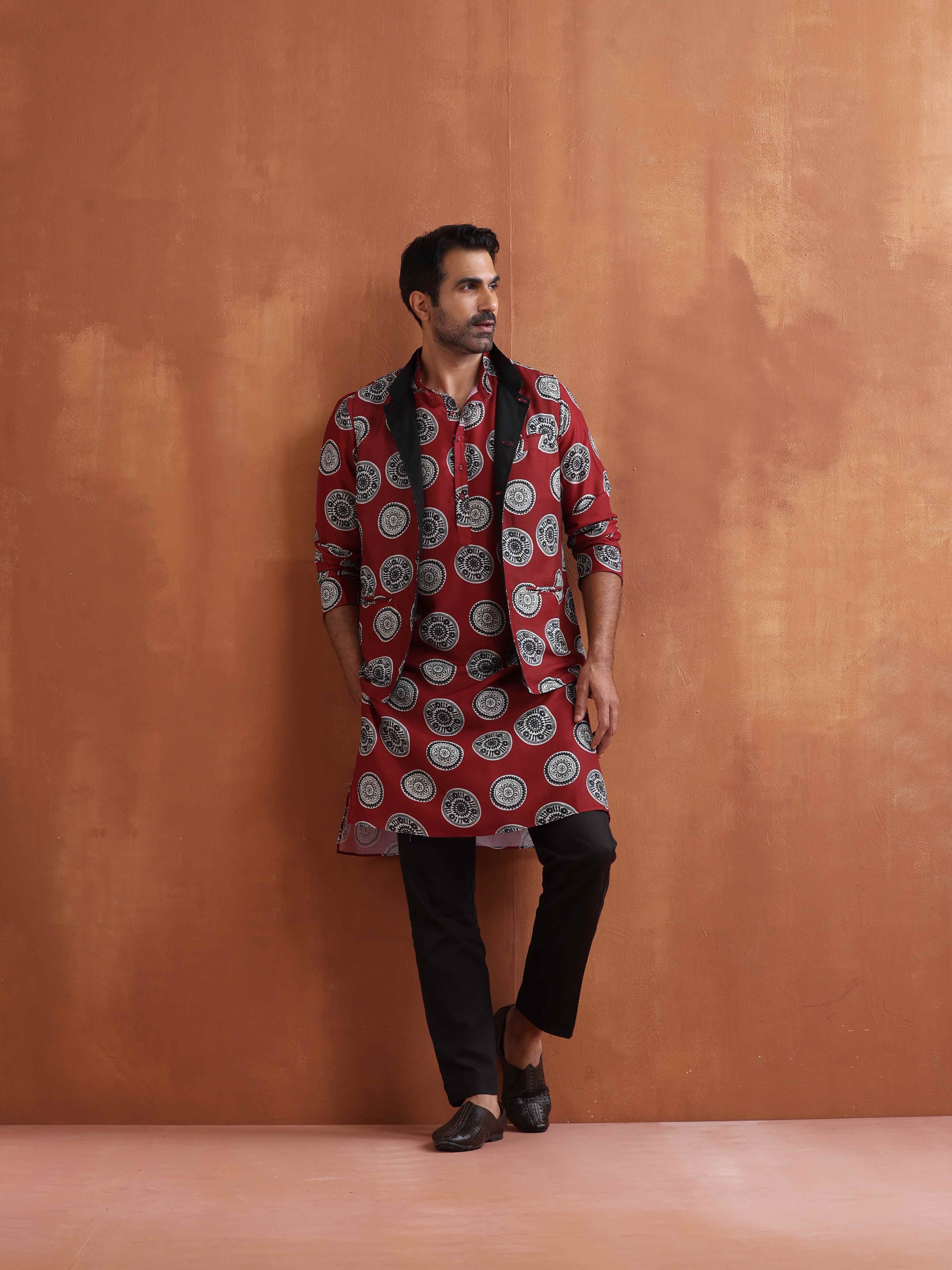 trueBrowns Men's Rust Printed Kurta - view 7