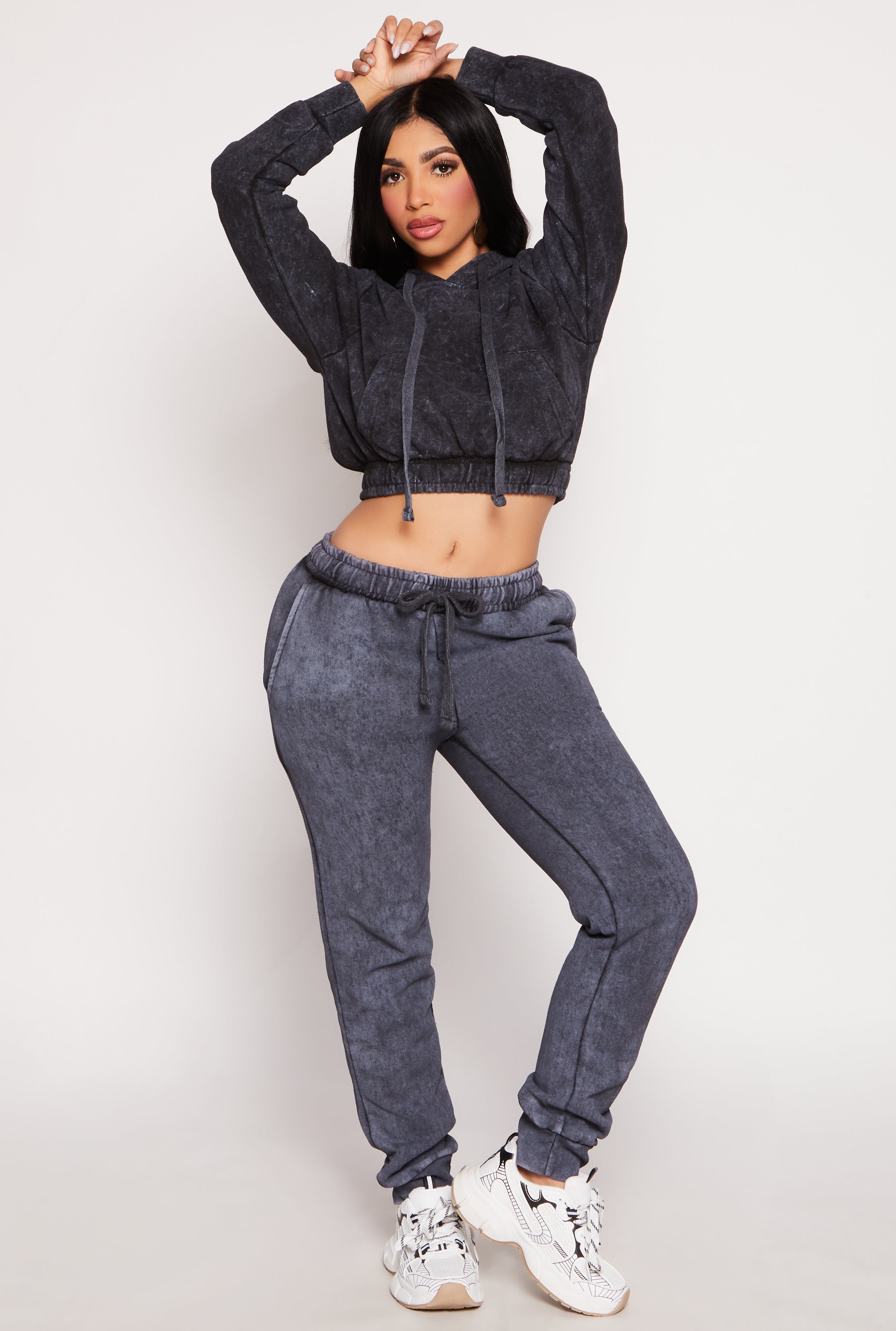 Rainbow Shops Acid Wash Cropped Pullover Hoodie - view 2